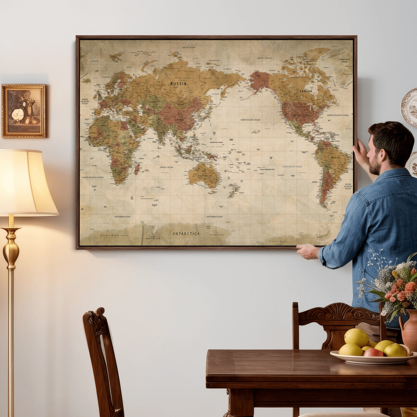 83478963-MGV-CV-36X24 - World Map Wall Art Canvas Print, Modern Decorative Framed Map Artwork Prints for Living Room, Office, Bedroom Wall Decor