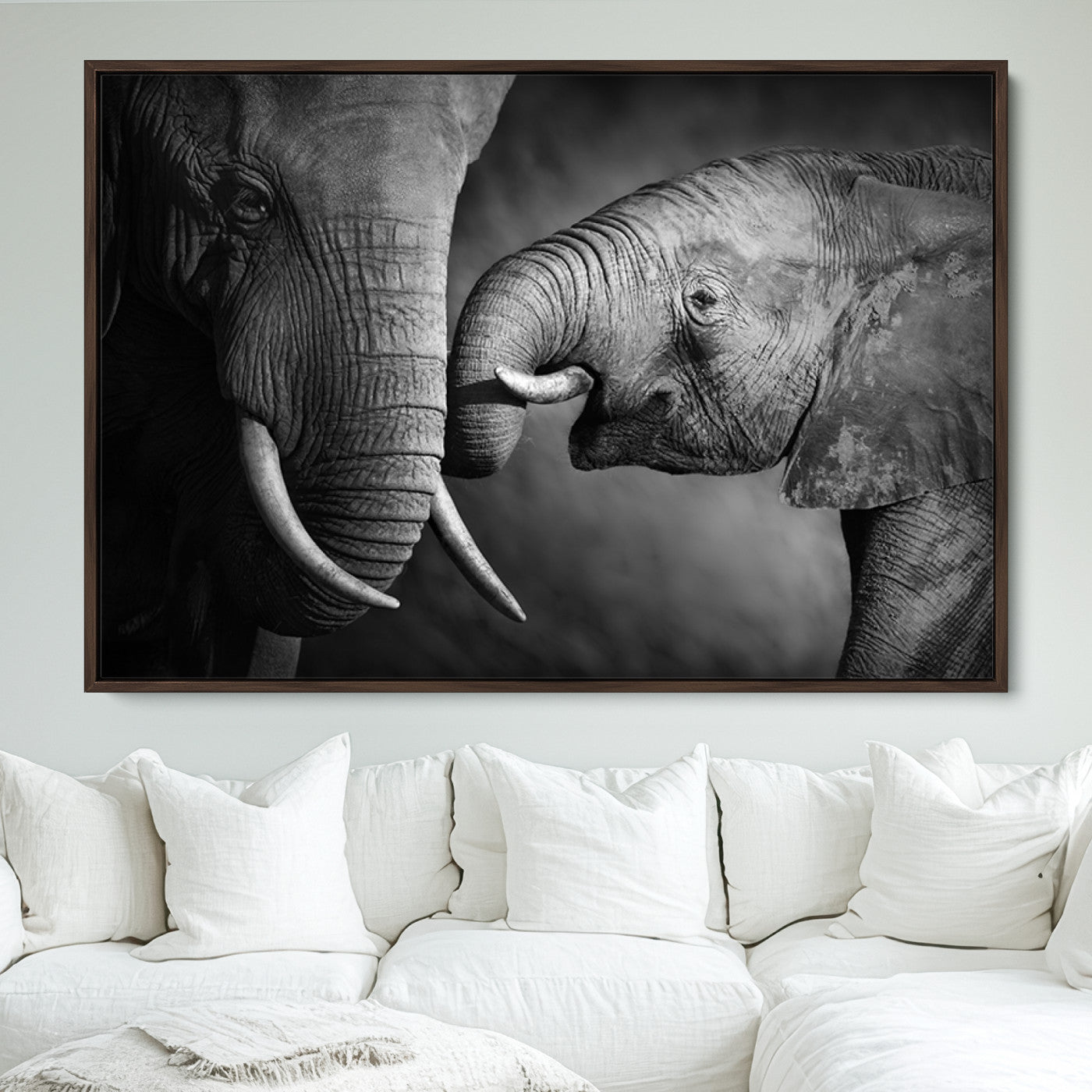 42691-MGV-FC-36X24_Walnut-Elephant Family Wall Art Canvas, Framed Elephant Family Canvas Print