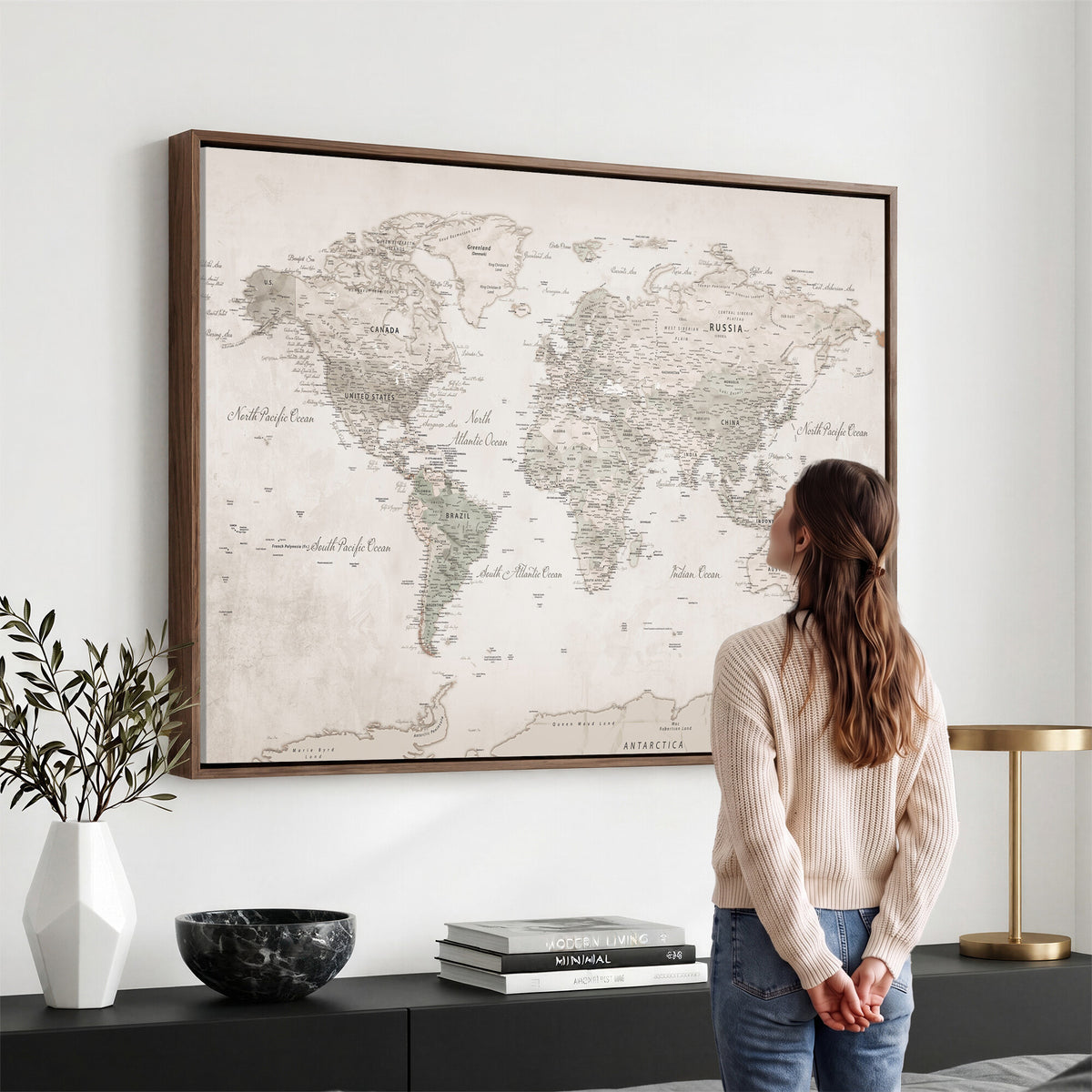 90355419-MGV-CV-36X24 - Antique Style World Map Canvas Print | Vintage Detailed World Map Art for Travel Lovers