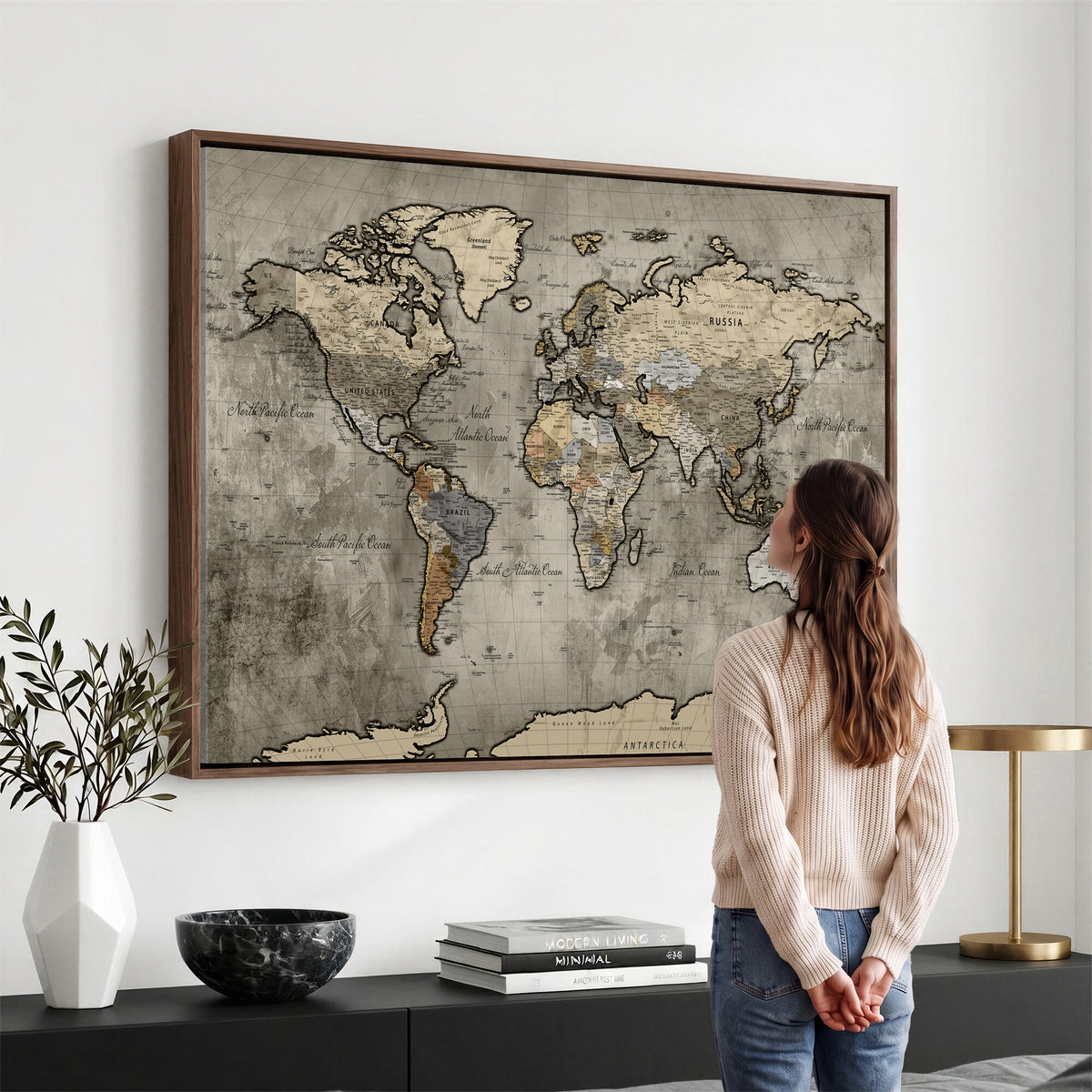 85218700-MGV-CV-36X24 - World Map Canvas Print, Detailed Map of the World Wall Art