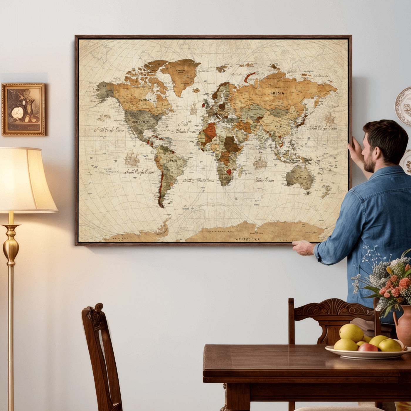 29684537-MGV-CV-36X24 - World Map Wall Art Canvas Print, Modern Decorative Framed Map Artwork Prints for Living Room, Office, Bedroom Wall Decor