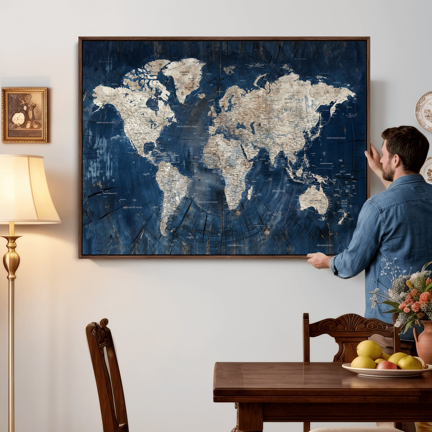 56126010-MGV-CV-36X24 - World Map Wall Art Canvas Print, Modern Decorative Framed Map Artwork Prints for Living Room, Office, Bedroom Wall Decor