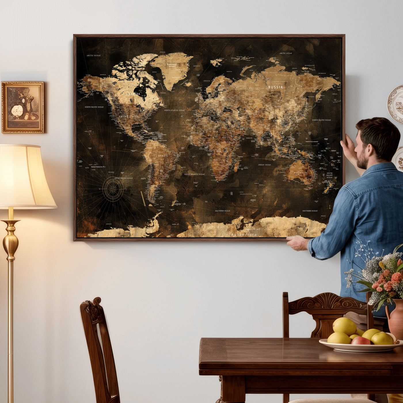 97742922-MGV-CV-36X24 - World Map Wall Art Canvas Print, Modern Decorative Framed Map Artwork Prints for Living Room, Office, Bedroom Wall Decor