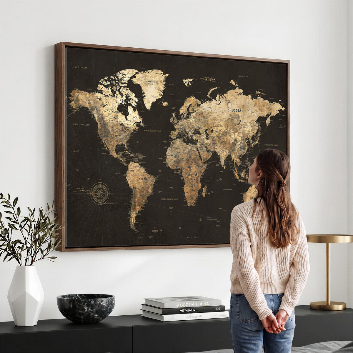 70985630-MGV-CV-36X24 - Framed World Map with Pin Canvas Print – Detailed World Map