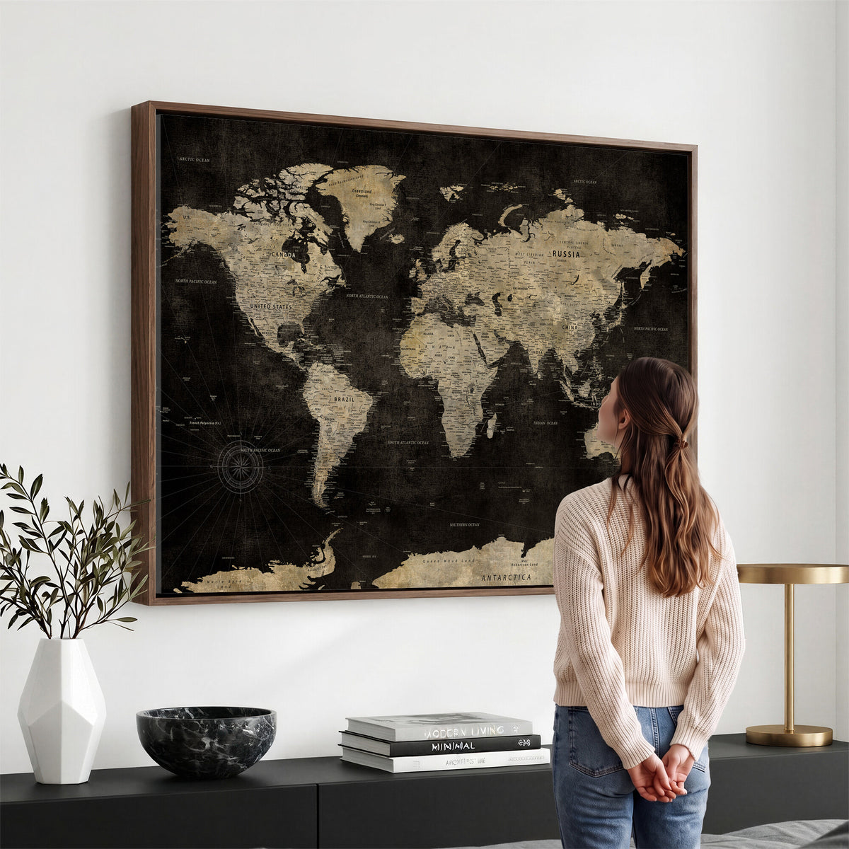 60653880-MGV-CV-36X24 - Push Pin World Map Canvas Wall Art Print, Interactive Travel