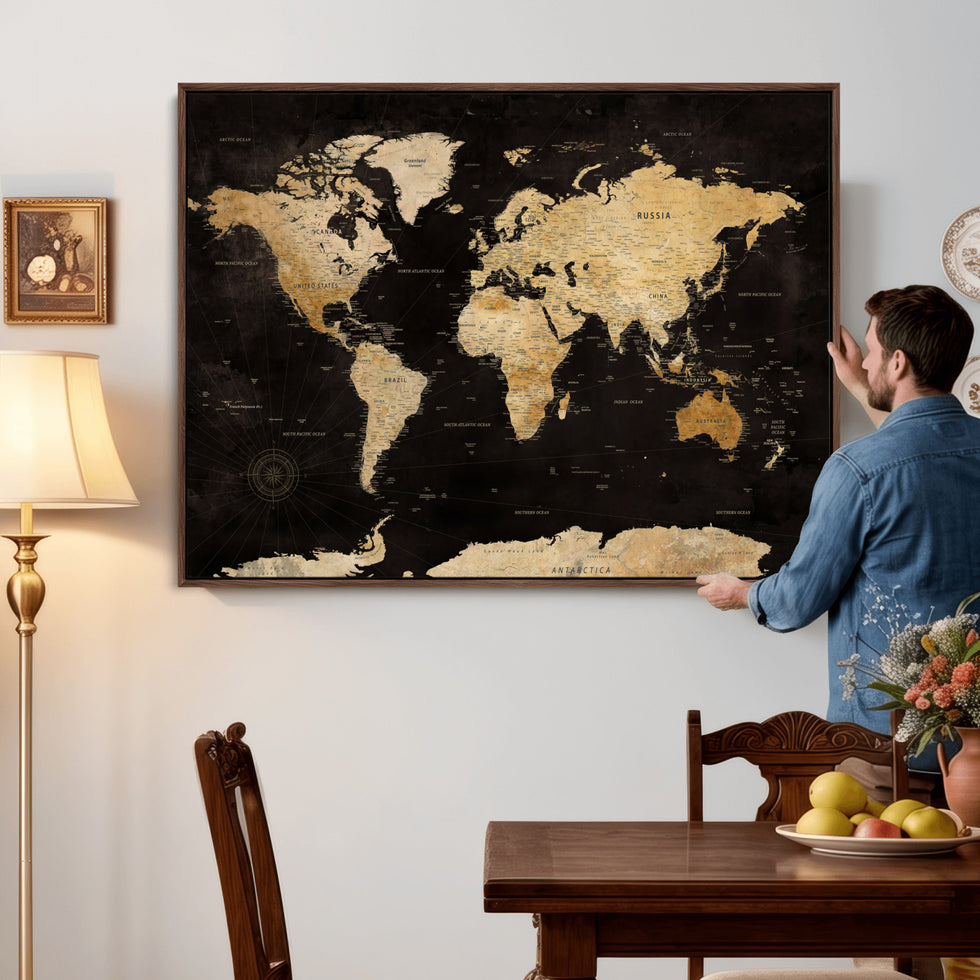 Extra Large World Map Canvas Print – Detailed Map Classic Map Artwork ...