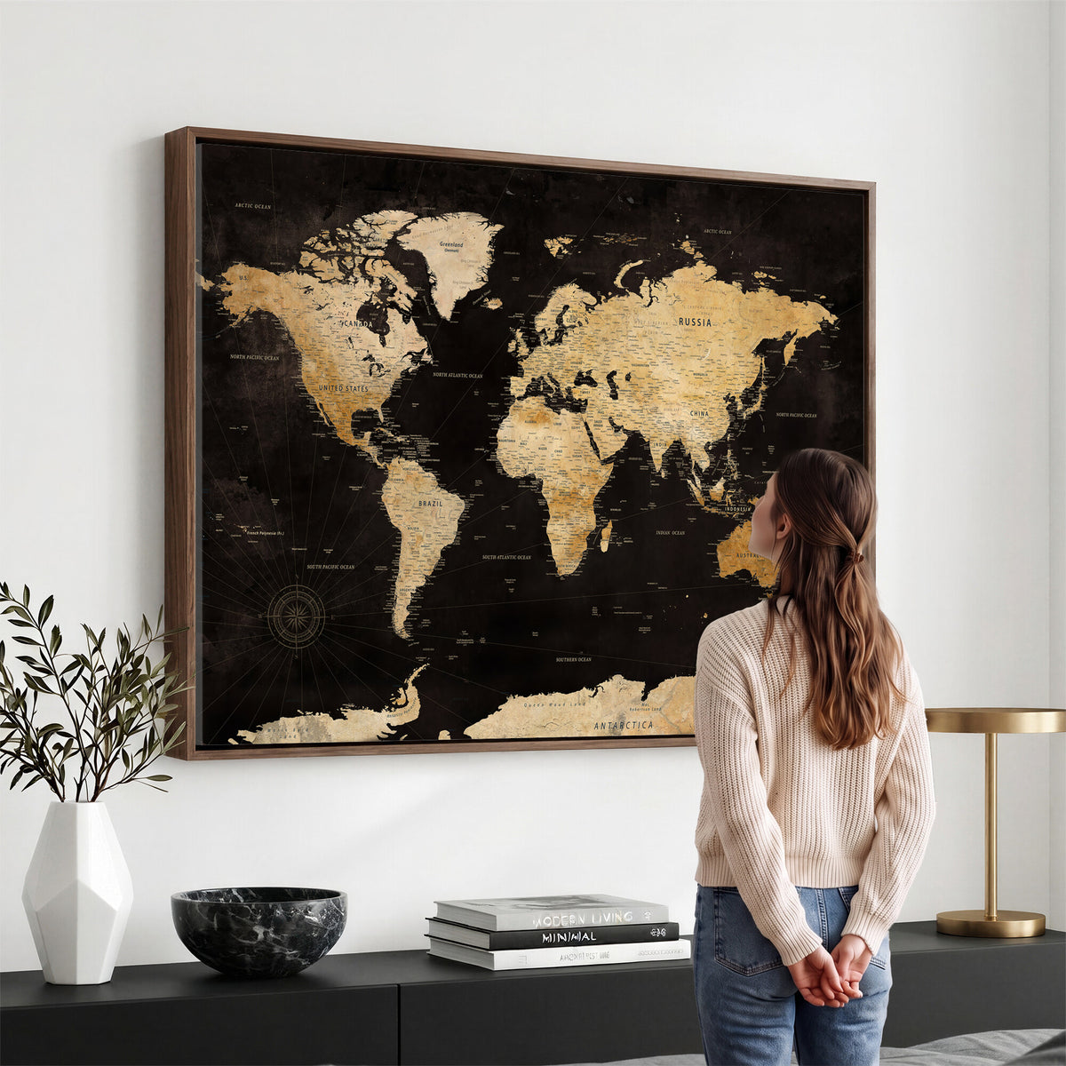 70468159-MGV-CV-36X24 - Extra Large World Map Canvas Print – Detailed Map Classic