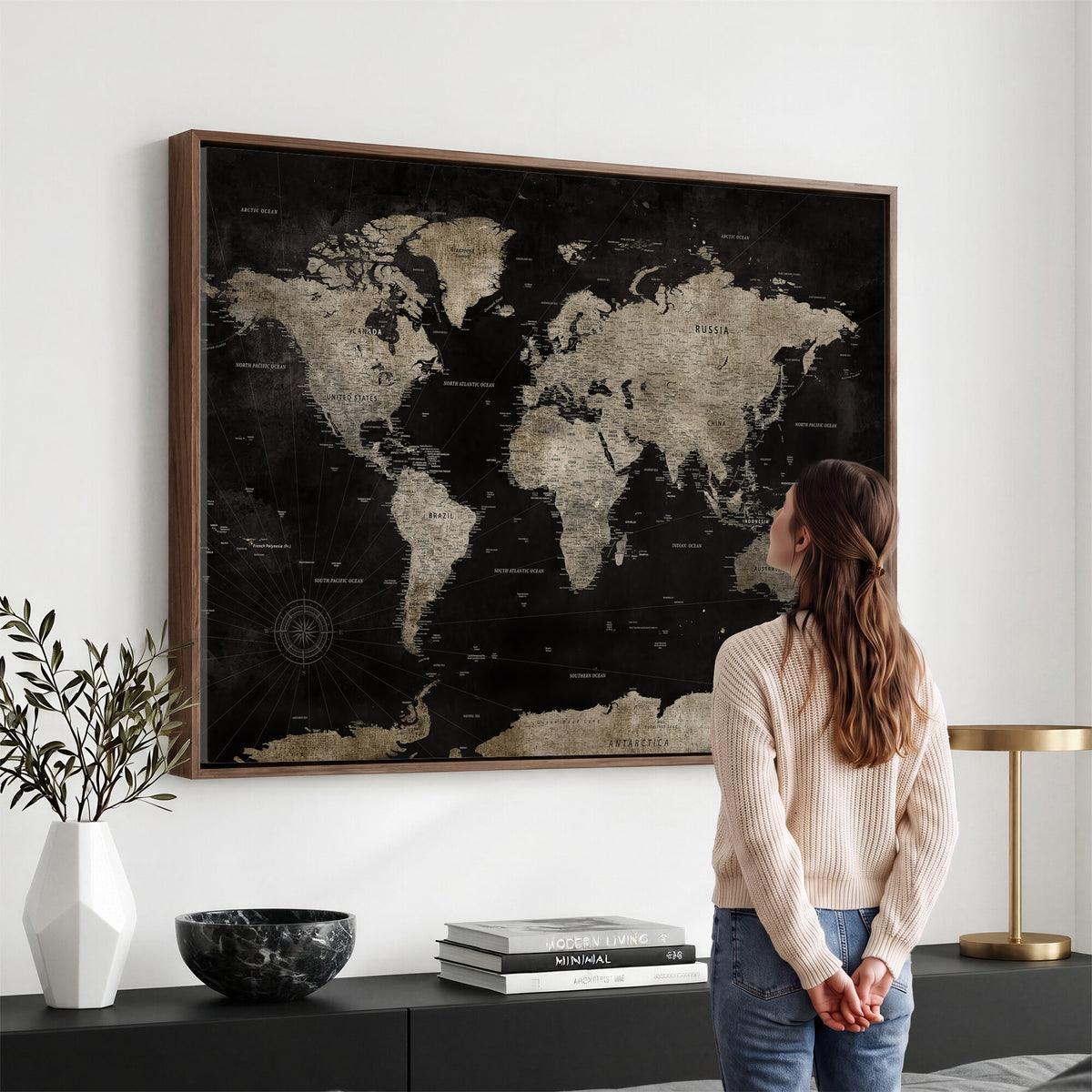 56225956-MGV-CV-36X24 - Detailed World Map Wall Art Print - Large Framed World Map