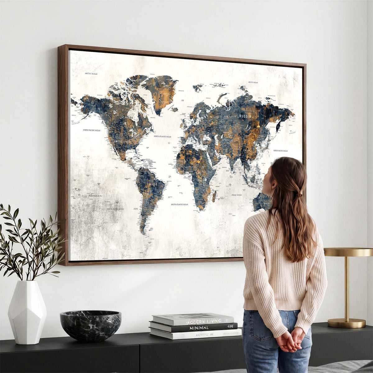 52451147-MGV-CV-36X24 - World Map Wall Art Canvas Print for Office Wall Decor