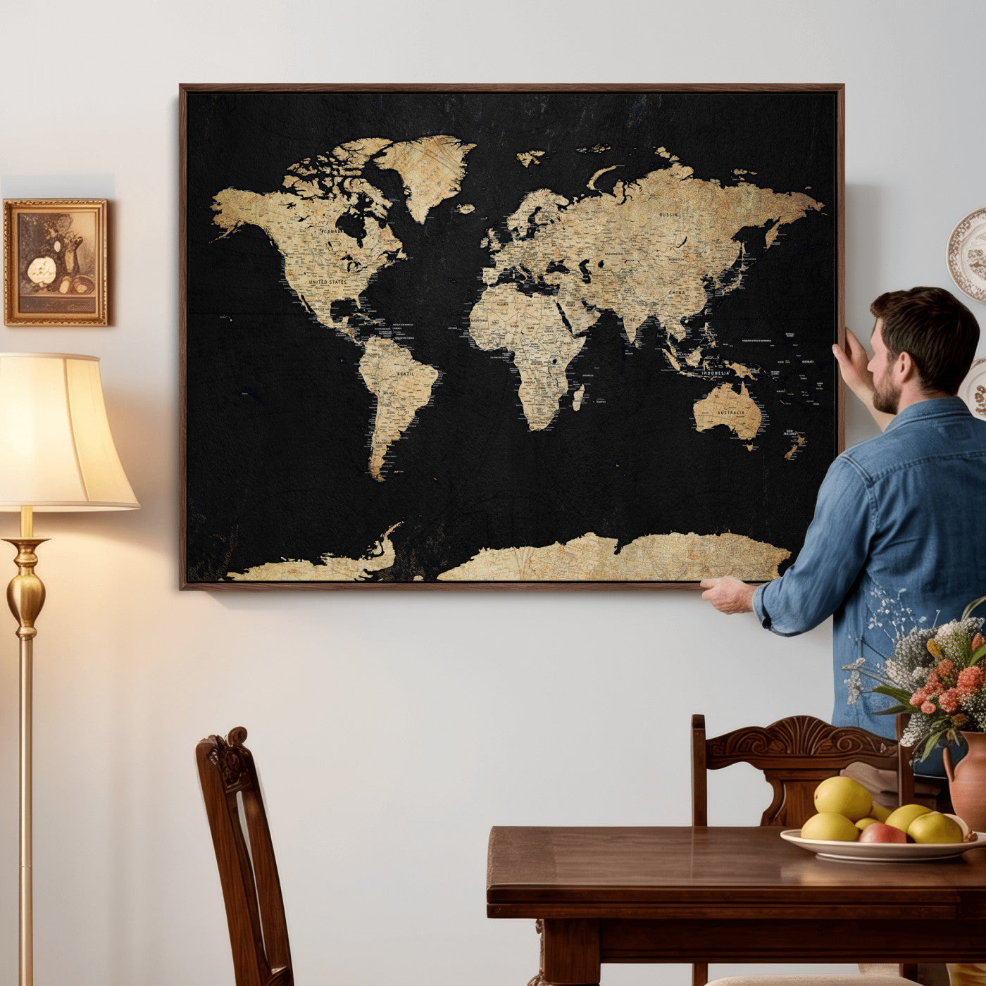 71518849-MGV-CV-36X24 - World Map Wall Art Canvas Print, Modern Decorative Framed Map Artwork Prints for Living Room, Office, Bedroom Wall Decor