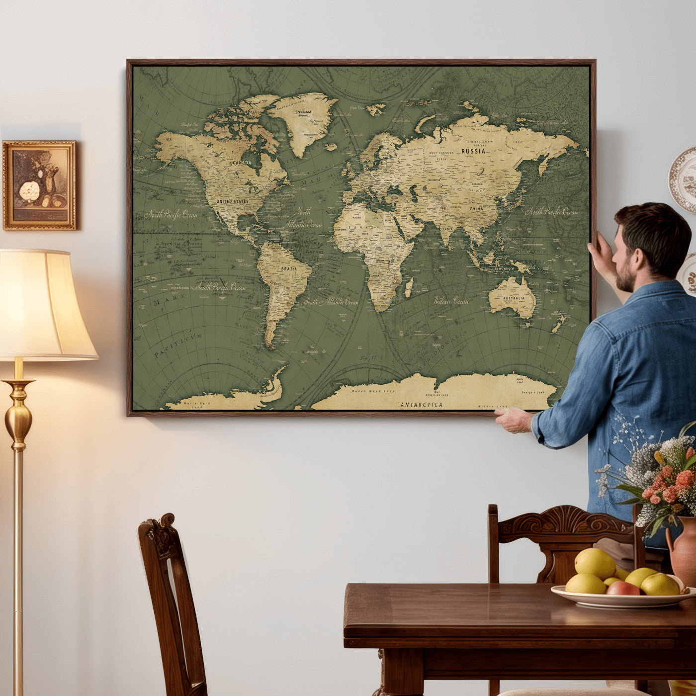 75846040-MGV-CV-36X24 - World Map Wall Art Canvas Print, Modern Decorative Framed Map Artwork Prints for Living Room, Office, Bedroom Wall Decor