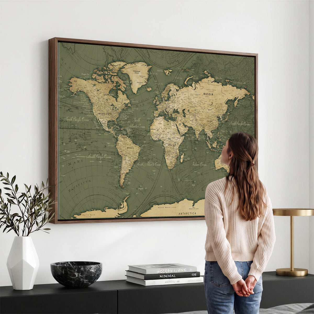 75846040-MGV-CV-36X24 - Large World Map Canvas Wall Art Print for Study Room Decor -