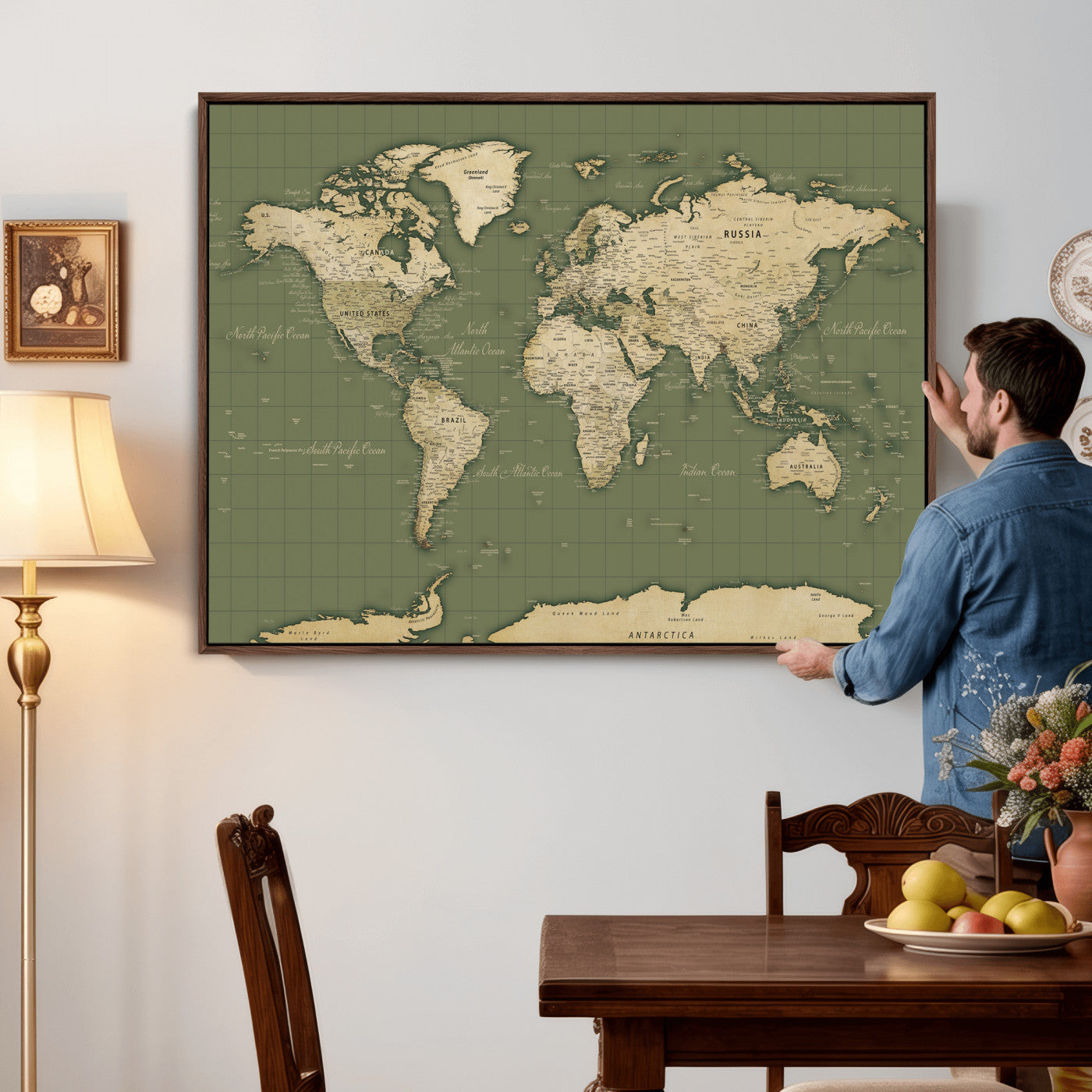 13750241-MGV-CV-36X24 - World Map Wall Art Canvas Print, Modern Decorative Framed Map Artwork Prints for Living Room, Office, Bedroom Wall Decor