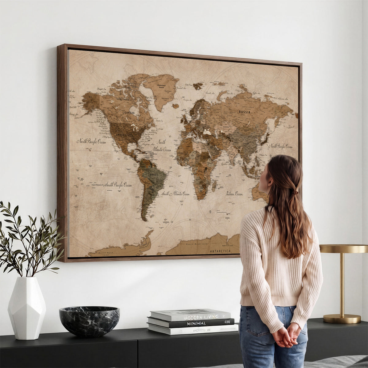 40064188-MGV-CV-36X24 - World Map Wall Art Canvas Print, Modern Decorative Framed Map Artwork Prints for Living Room, Office, Bedroom Wall Decor