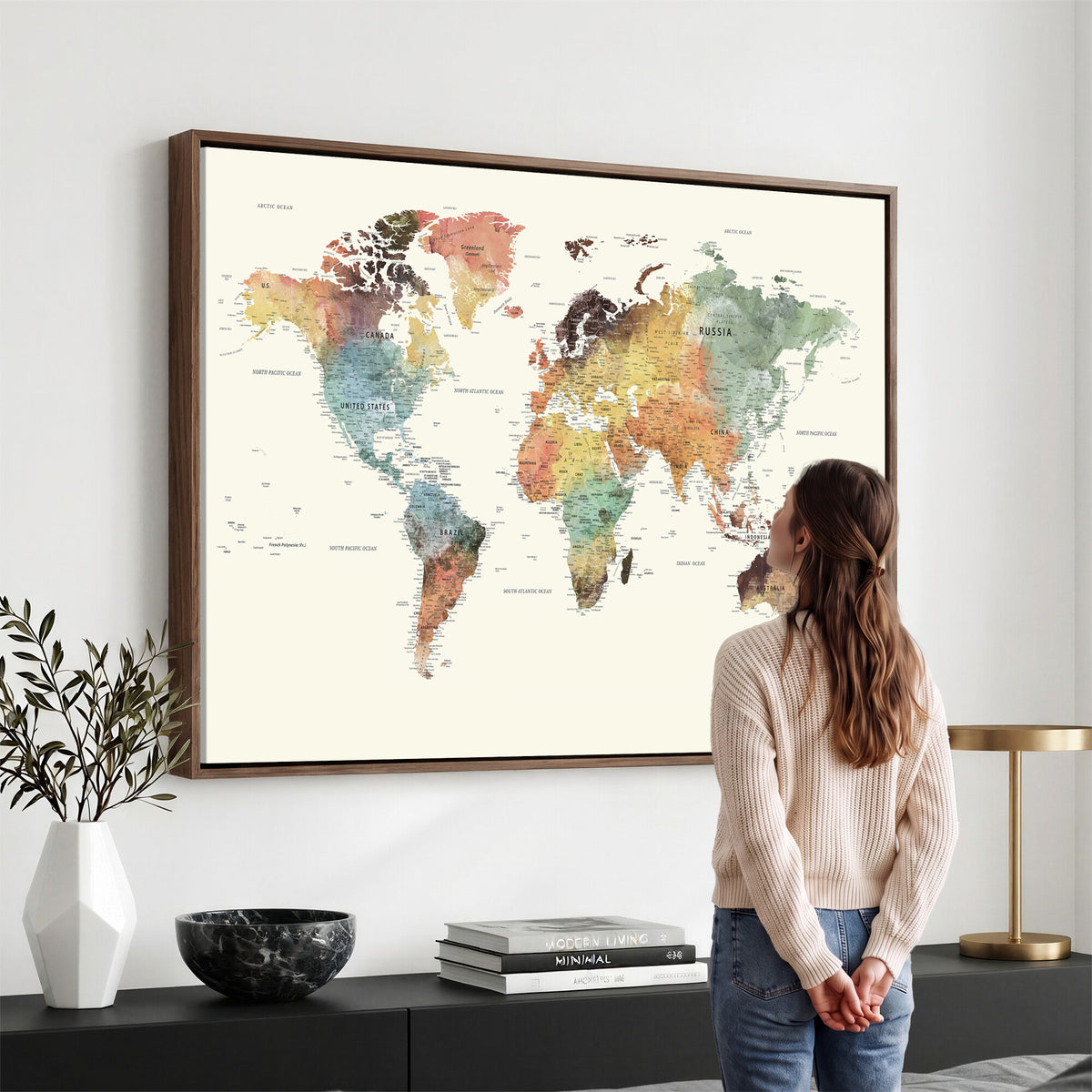 64206059-MGV-CV-36X24 - Framed World Map Wall Art Canvas Print for Living Room and Study Room