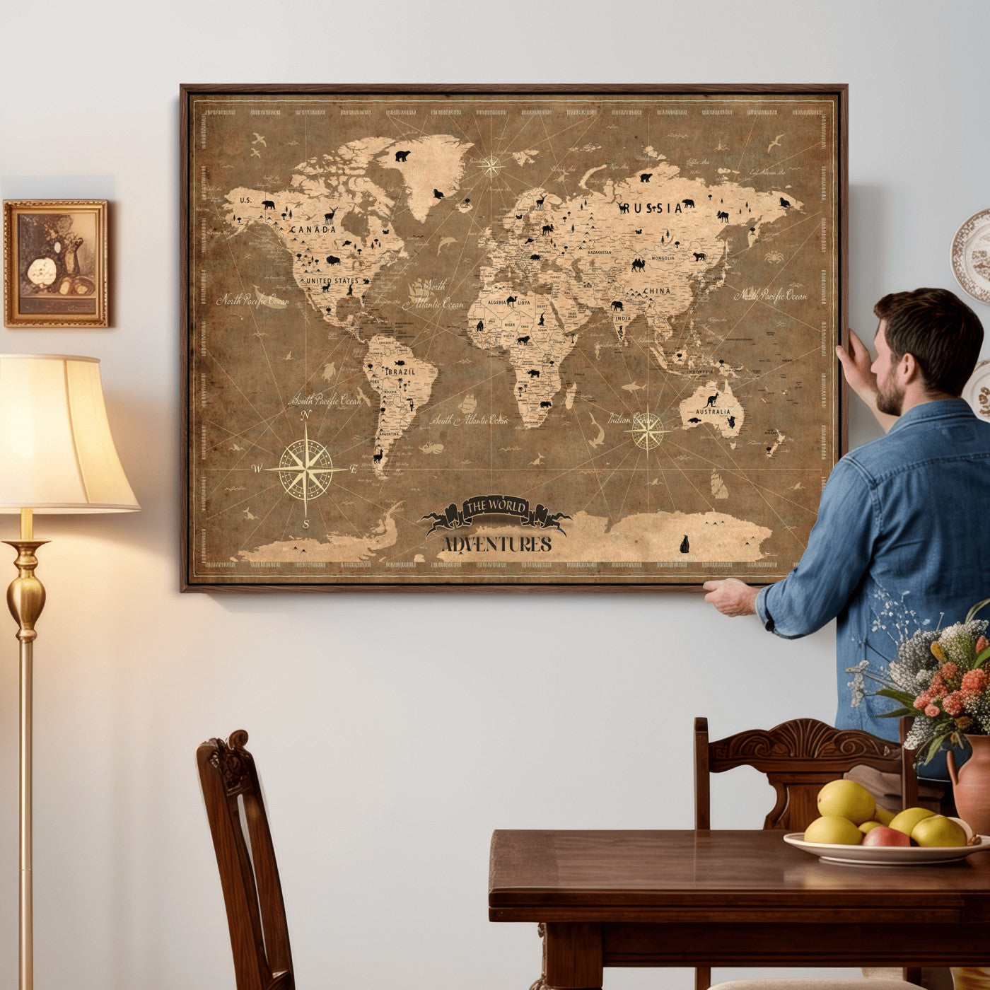 20759686-MGV-CV-36X24 - World Map Wall Art Canvas Print, Modern Decorative Framed Map Artwork Prints for Living Room, Office, Bedroom Wall Decor