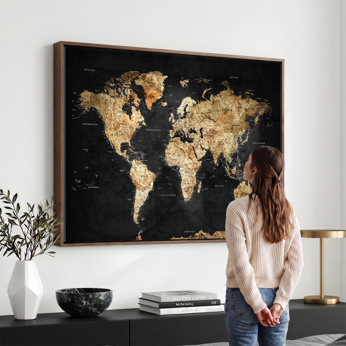 23568589-MGV-CV-36X24 - World Map Wall Art Canvas Print, Modern Decorative Framed Map Artwork Prints for Living Room, Office, Bedroom Wall Decor