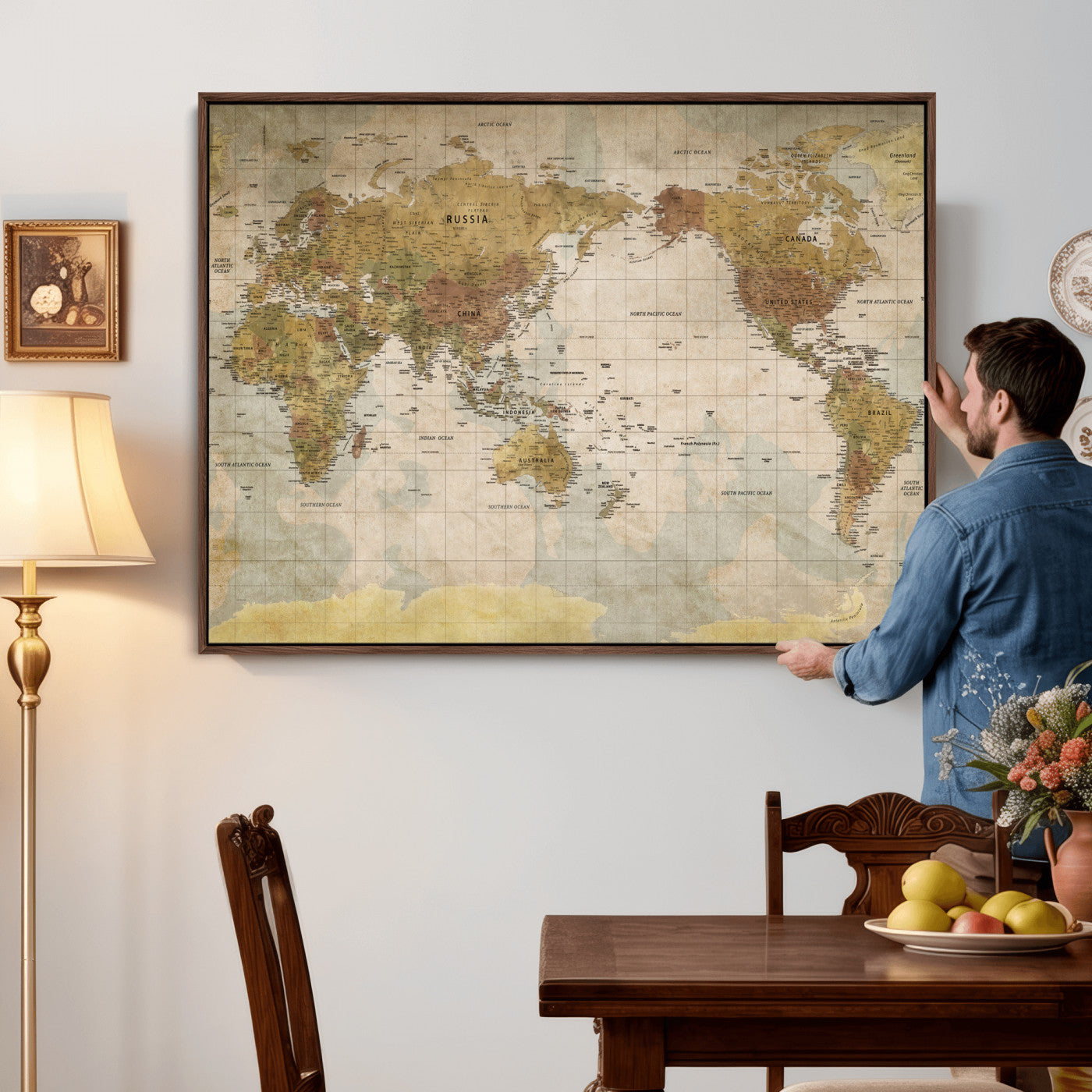 22305205-MGV-CV-36X24 - World Map Wall Art Canvas Print, Modern Decorative Framed Map Artwork Prints for Living Room, Office, Bedroom Wall Decor