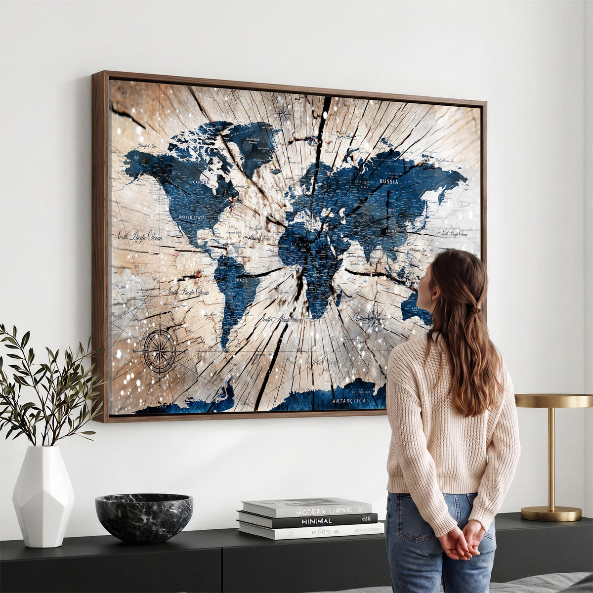 19478704-MGV-CV-36X24 - World Map Wall Art Canvas Print, Modern Decorative Framed Map Artwork Prints for Living Room, Office, Bedroom Wall Decor