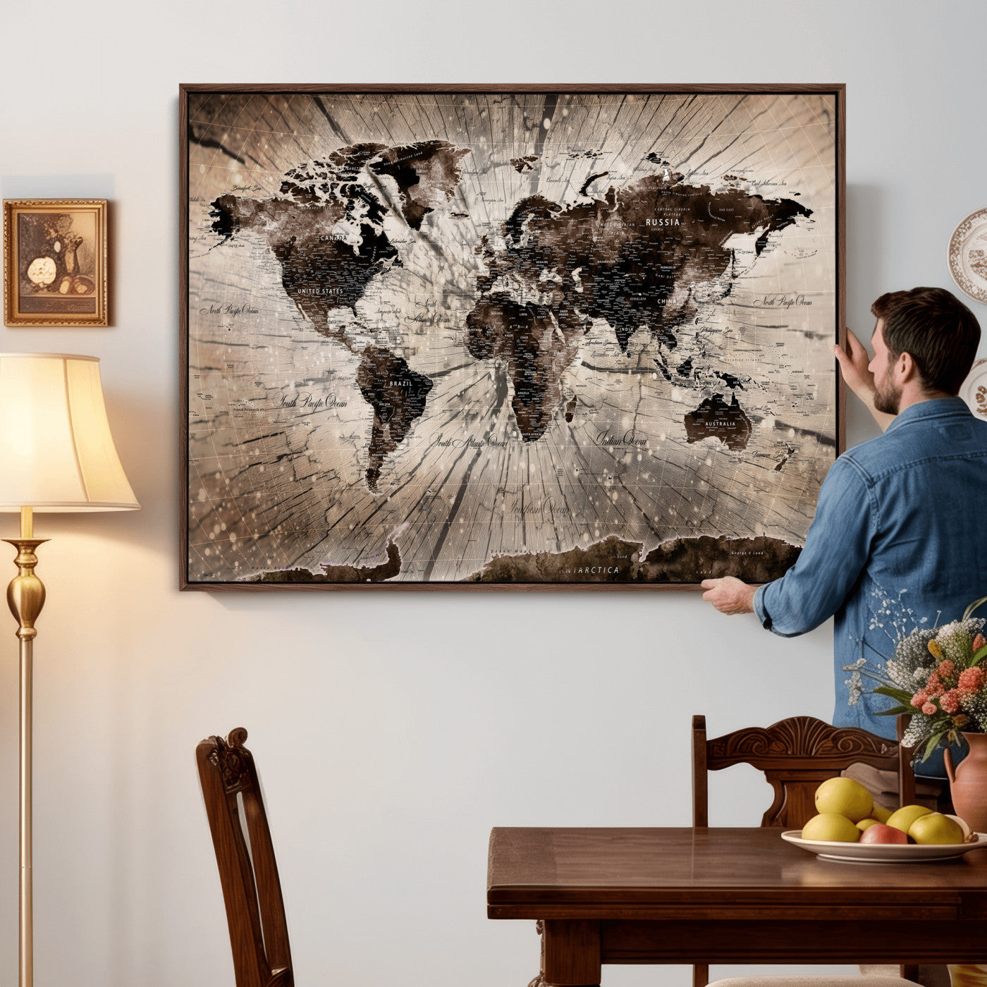 94623295-MGV-CV-36X24 - World Map Wall Art Canvas Print, Modern Decorative Framed Map Artwork Prints for Living Room, Office, Bedroom Wall Decor