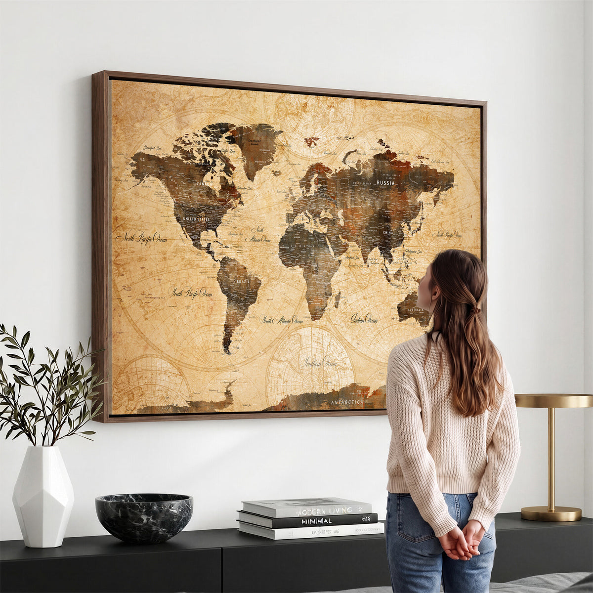 63156625-MGV-CV-36X24 - World Map Wall Art Canvas Print, Modern Decorative Framed Map Artwork Prints for Living Room, Office, Bedroom Wall Decor