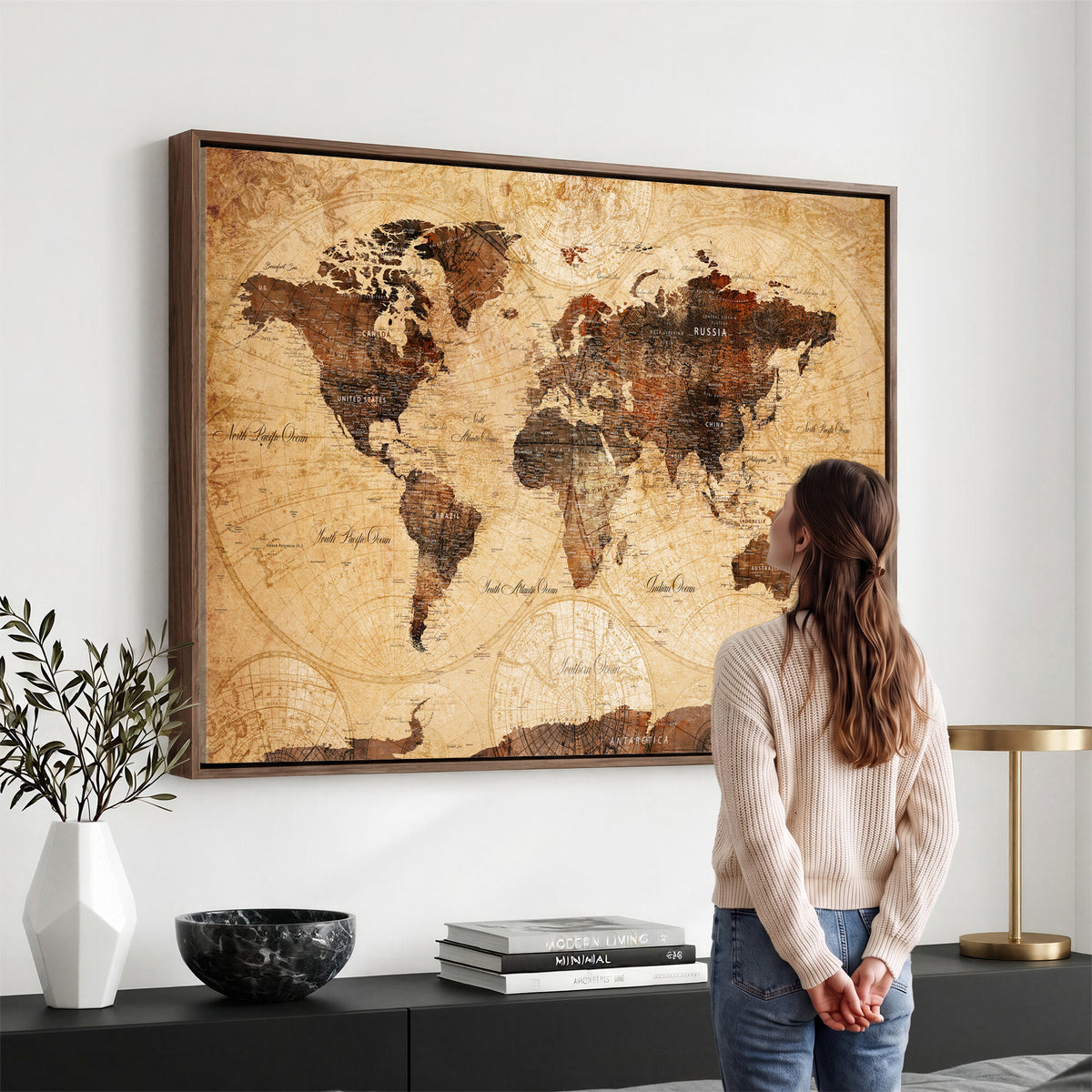 40760475-MGV-CV-36X24 - World Map Wall Art Canvas Print, Modern Decorative Framed Map Artwork Prints for Living Room, Office, Bedroom Wall Decor