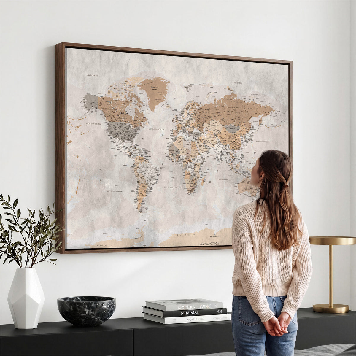 34051638-MGV-CV-36X24 - Detailed World Map Wall Art Canvas Print for Home and Office Decor