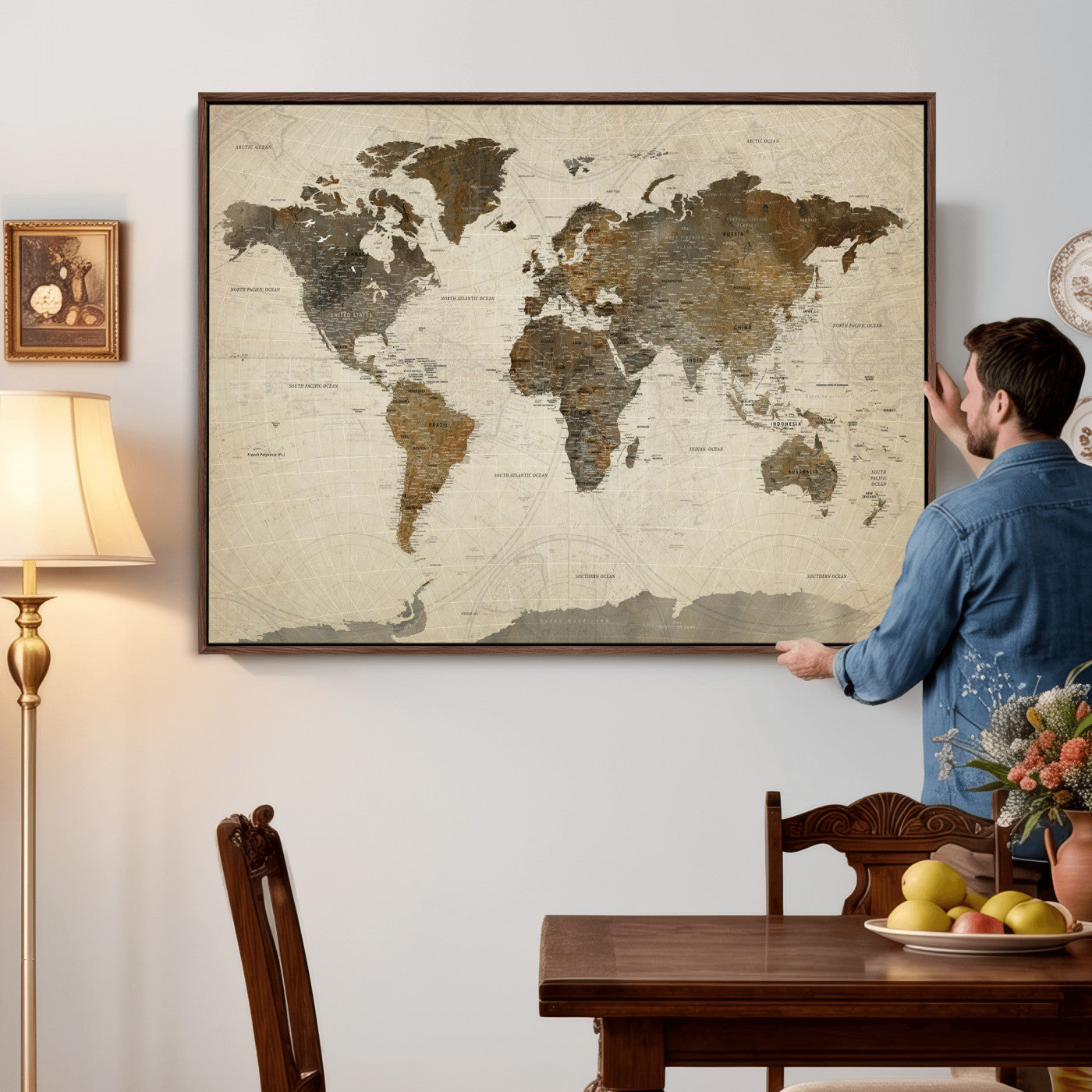 49623468-MGV-CV-36X24 - World Map Wall Art Canvas Print, Modern Decorative Framed Map Artwork Prints for Living Room, Office, Bedroom Wall Decor