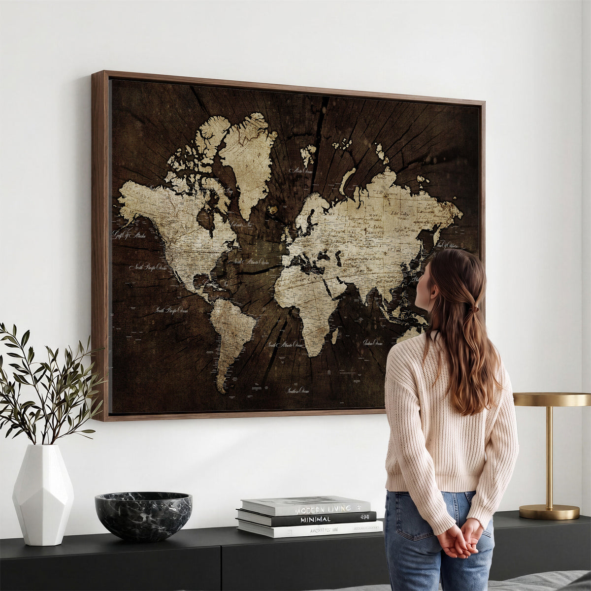 40991509-MGV-CV-36X24 - World Map Wall Art Canvas Print, Modern Decorative Framed Map Artwork Prints for Living Room, Office, Bedroom Wall Decor