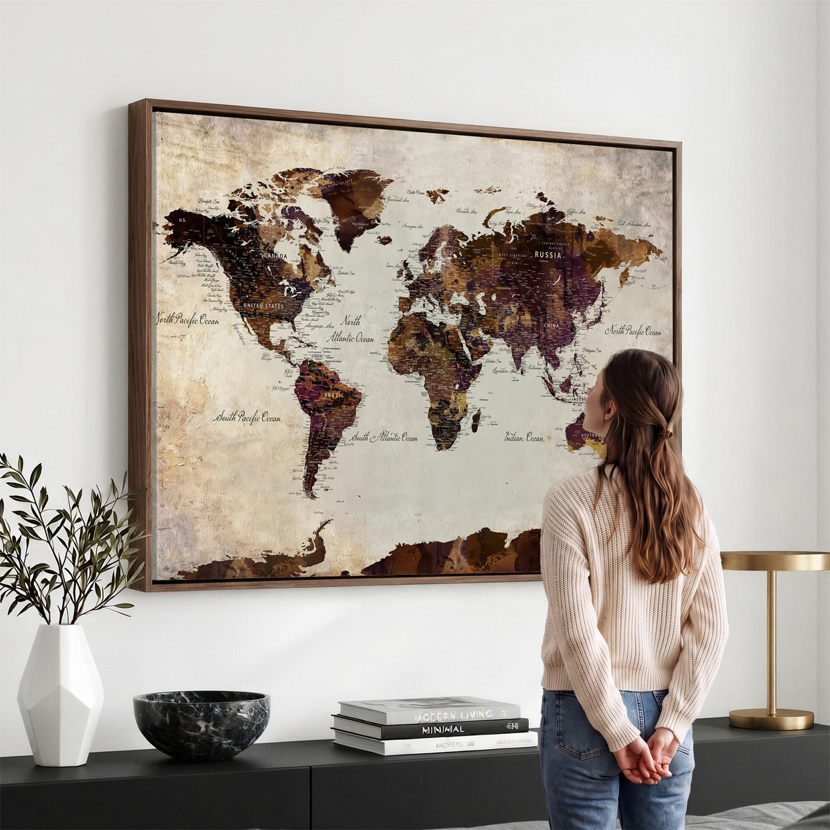 50611123-MGV-CV-36X24 - World Map Canvas Triptych | Colorful Global Wall Art for Living Rooms
