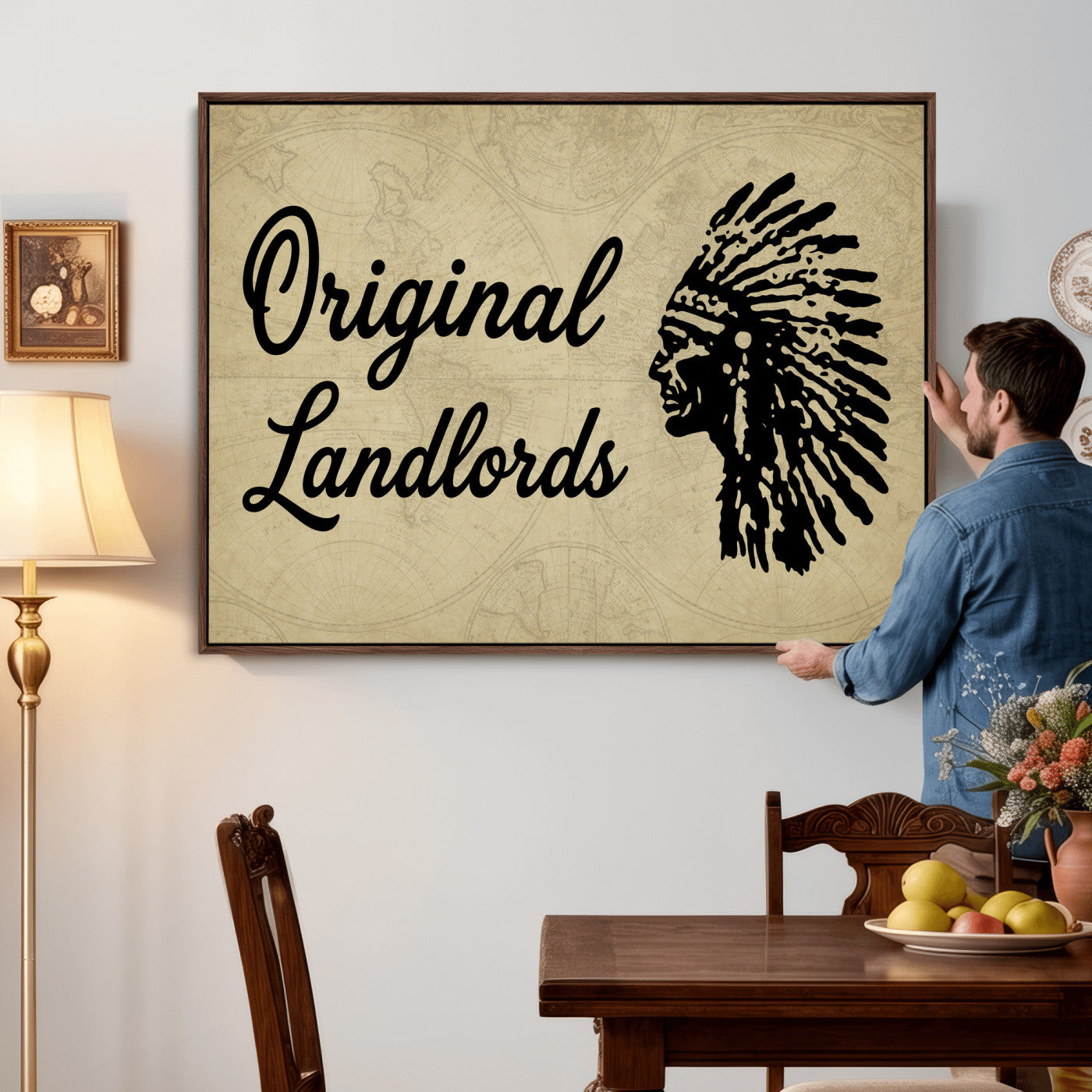56844712-MGV-CV-36X24 - Original Landlords Wall Art Canvas Print, Native American Silhouette Artwork, Framed Wall Art Ready to Hang