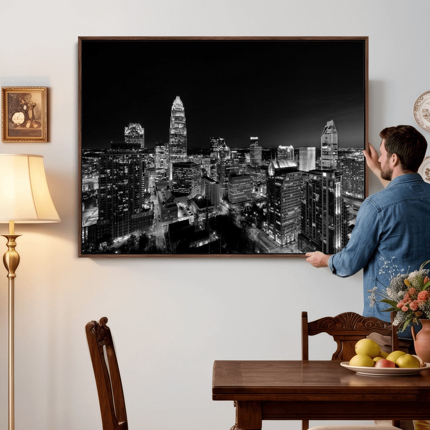 68329345-MGV-CV-36X24 - Atlanta Skyline Wall Art Canvas Print, Atlanta Downtown Night Cityscape Print for Modern Urban Wall Decor