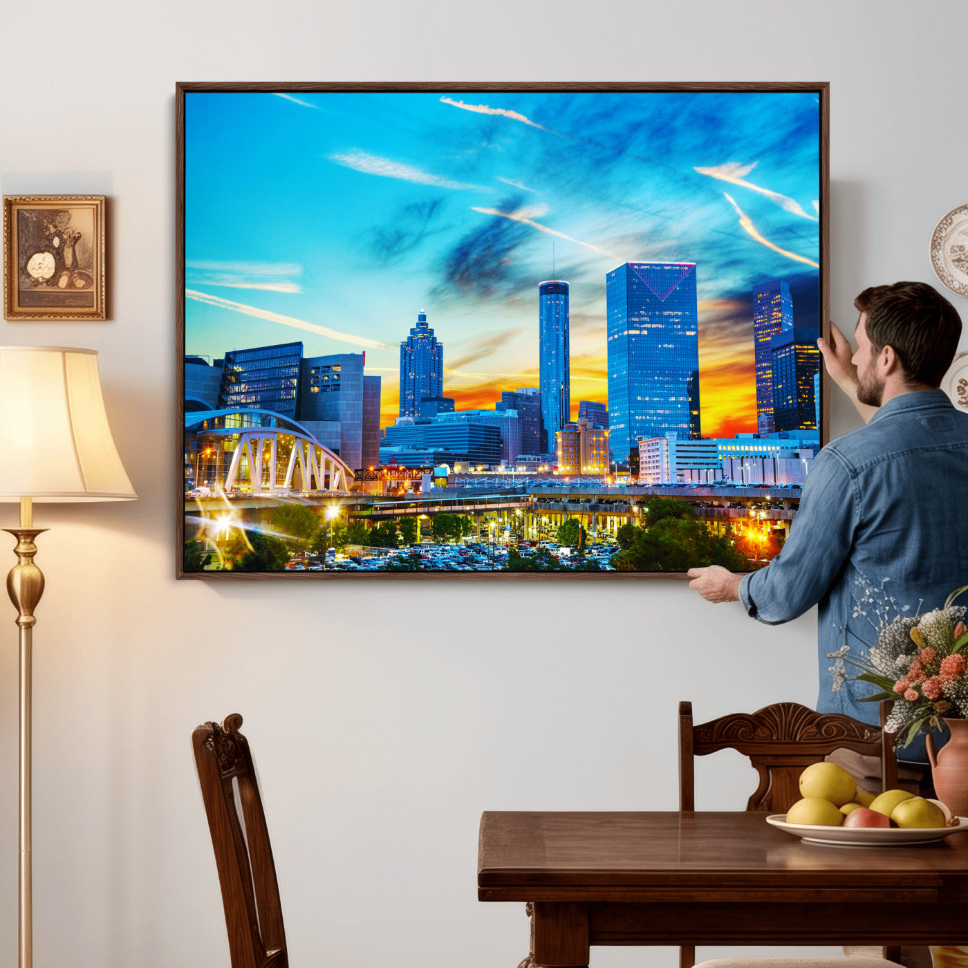 23097797-MGV-CV-36X24 - Atlanta Skyline Wall Art Canvas Print, Atlanta Downtown Night Cityscape Print for Modern Urban Wall Decor