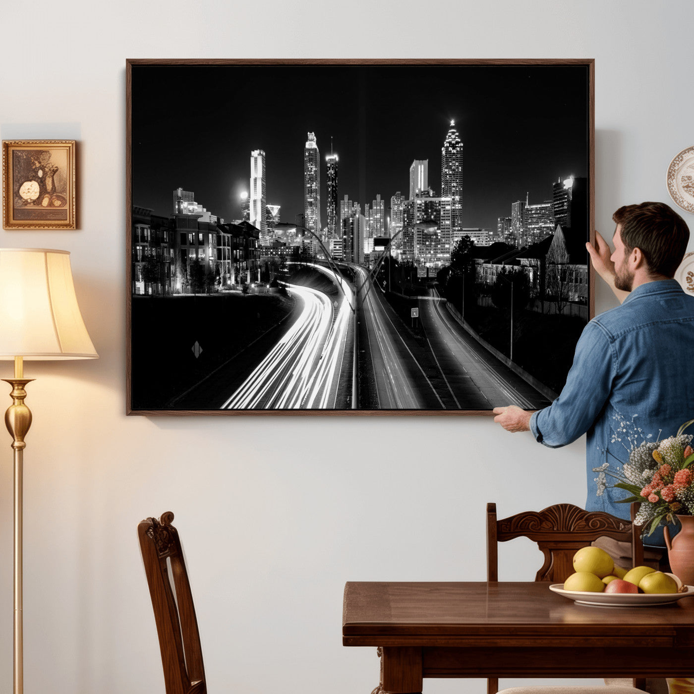 80330064-MGV-CV-36X24 - Atlanta Skyline Wall Art Canvas Print, Atlanta Downtown Night Cityscape Print for Modern Urban Wall Decor