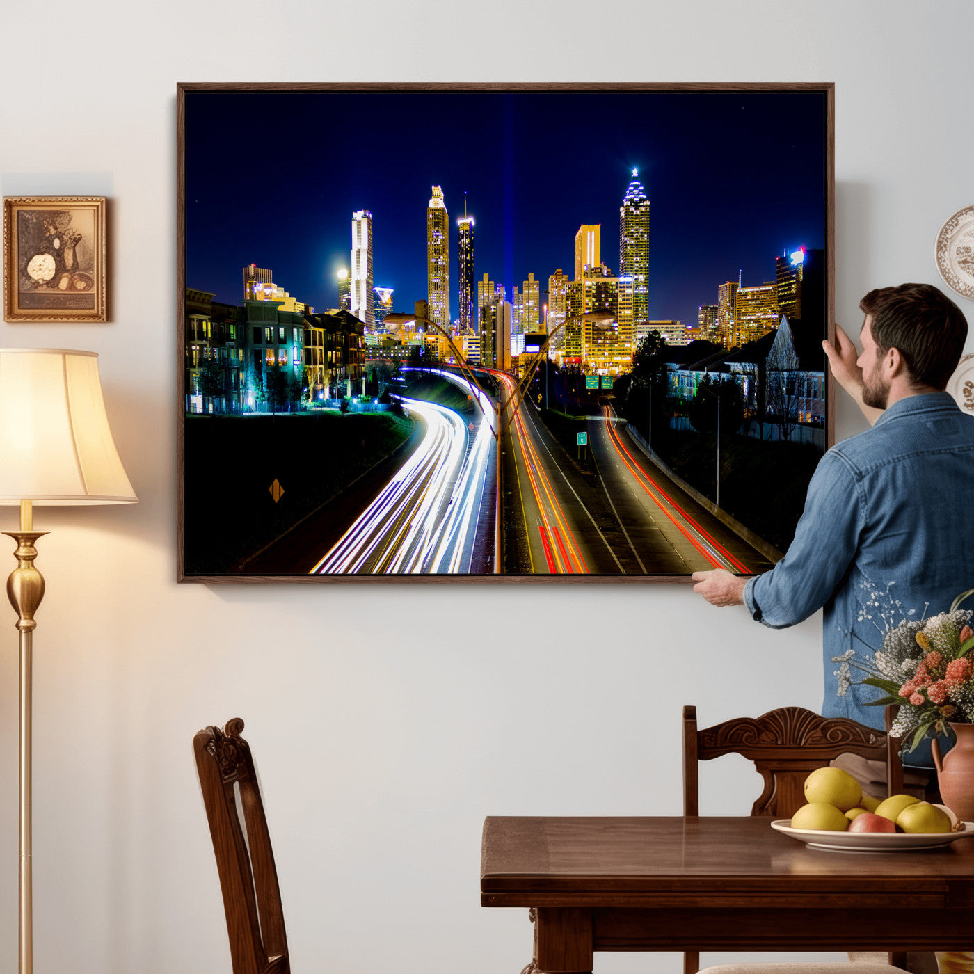 12967464-MGV-CV-36X24 - Atlanta Skyline Wall Art Canvas Print, Atlanta Downtown Night Cityscape Print for Modern Urban Wall Decor