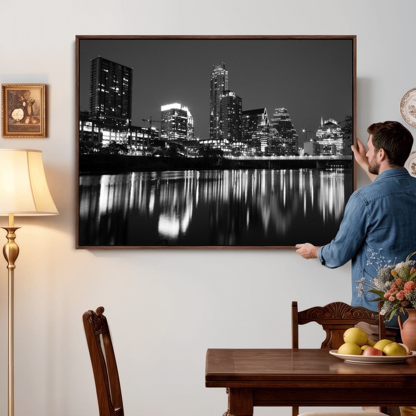 38129554-MGV-CV-36X24 - Austin Skyline Wall Art Canvas Print, Austin Downtown Night Cityscape Print for Modern Urban Wall Decor