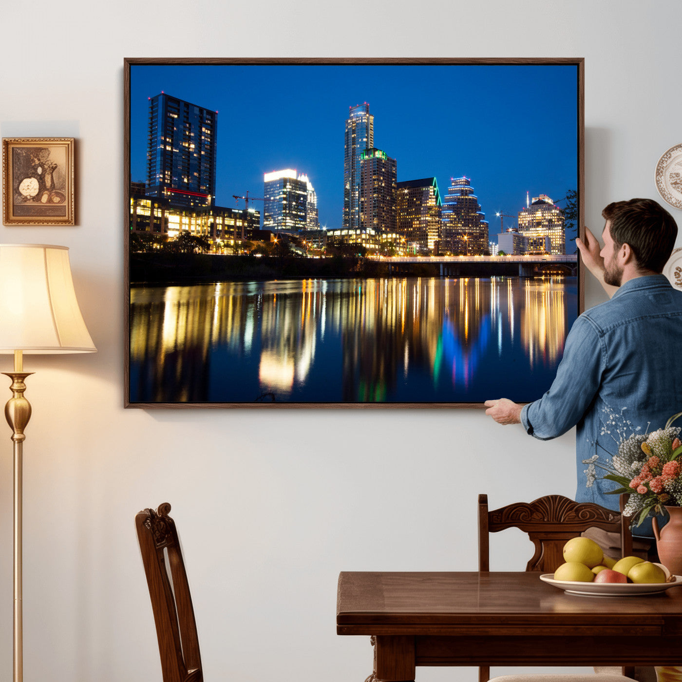 21916206-MGV-CV-36X24 - Austin Skyline Wall Art Canvas Print, Austin Downtown Night Cityscape Print for Modern Urban Wall Decor