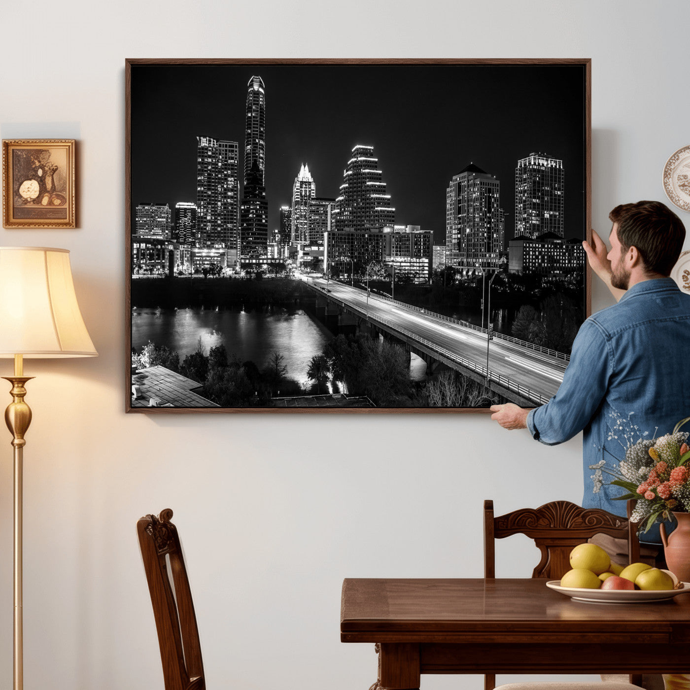 37531750-MGV-CV-36X24 - Austin Skyline Wall Art Canvas Print, Austin Downtown Night Cityscape Print for Modern Urban Wall Decor
