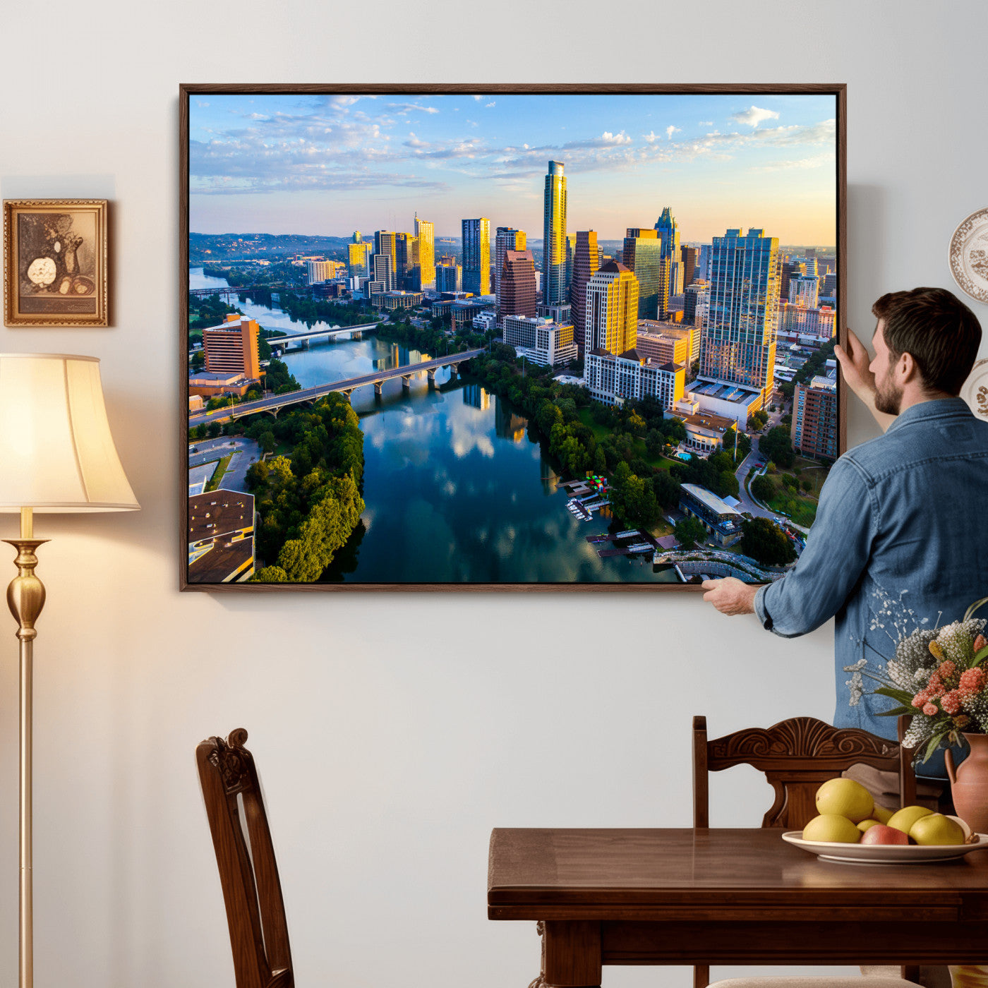 33675326-MGV-CV-36X24 - Austin Skyline Wall Art Canvas Print, Austin Downtown Night Cityscape Print for Modern Urban Wall Decor