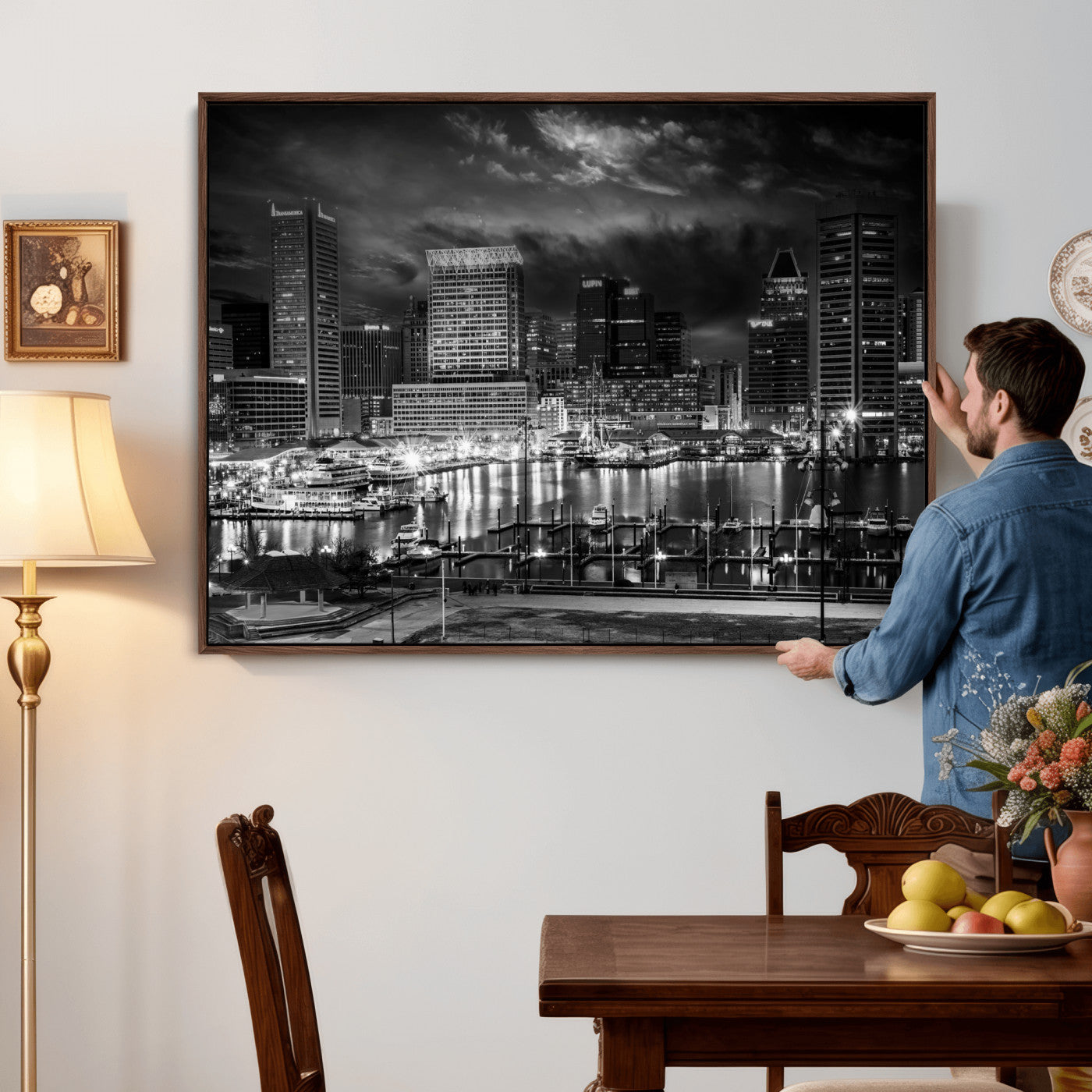 79755655-MGV-CV-36X24 - Baltimore Skyline Wall Art Canvas Print, Baltimore Downtown Night Cityscape Print for Modern Urban Wall Decor