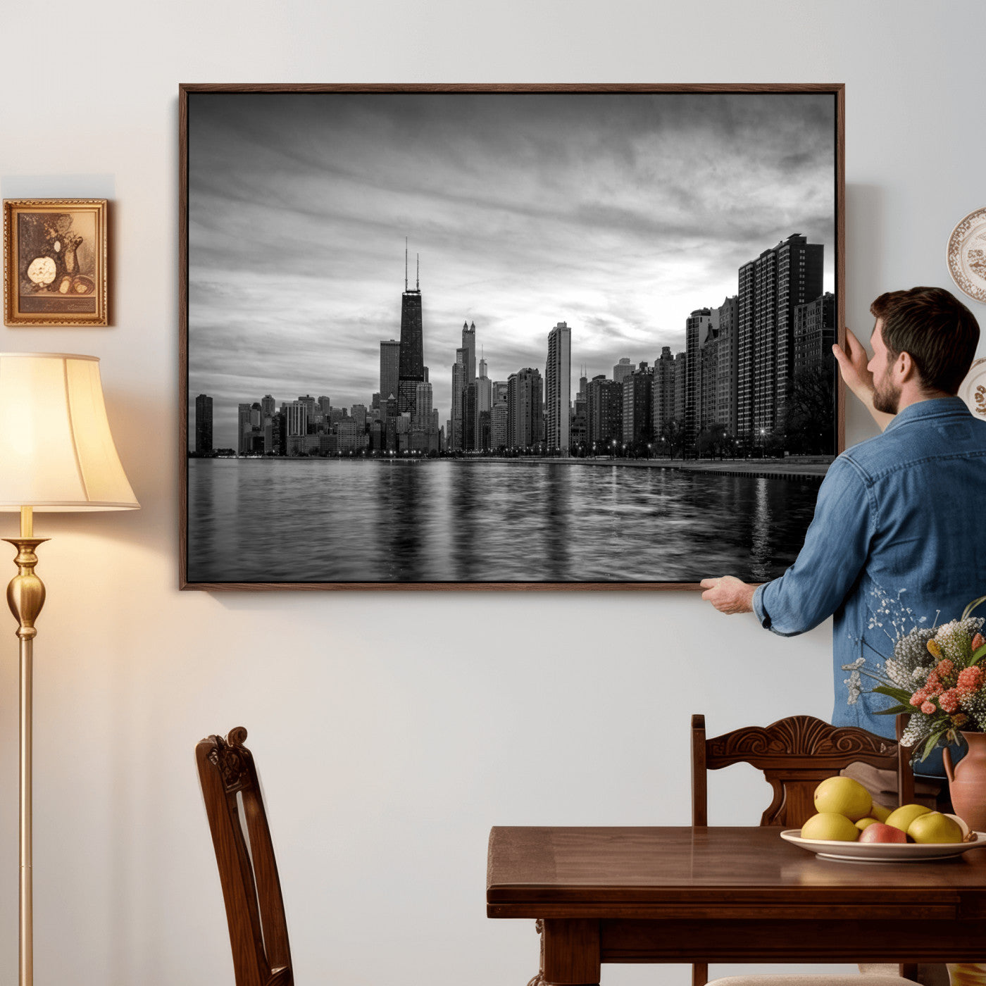 74552581-MGV-CV-36X24 - Chicago Wall Art Canvas Print, Chicago City Downtown Night Cityscape Print for Modern Urban Wall Decor