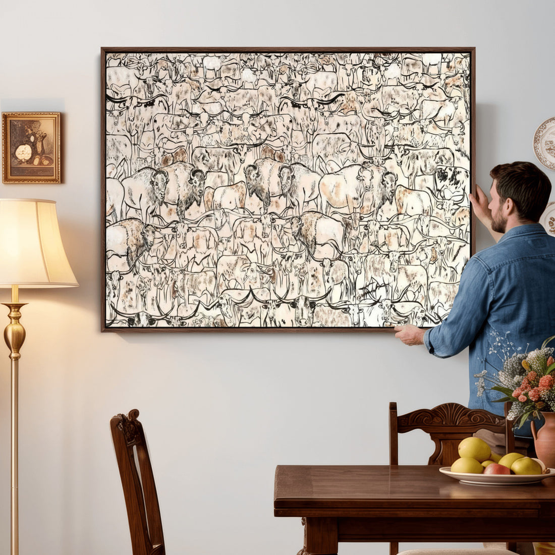 Abstract Bison Wall Art Canvas Print, Abstract Animal Art for Cabin Decor