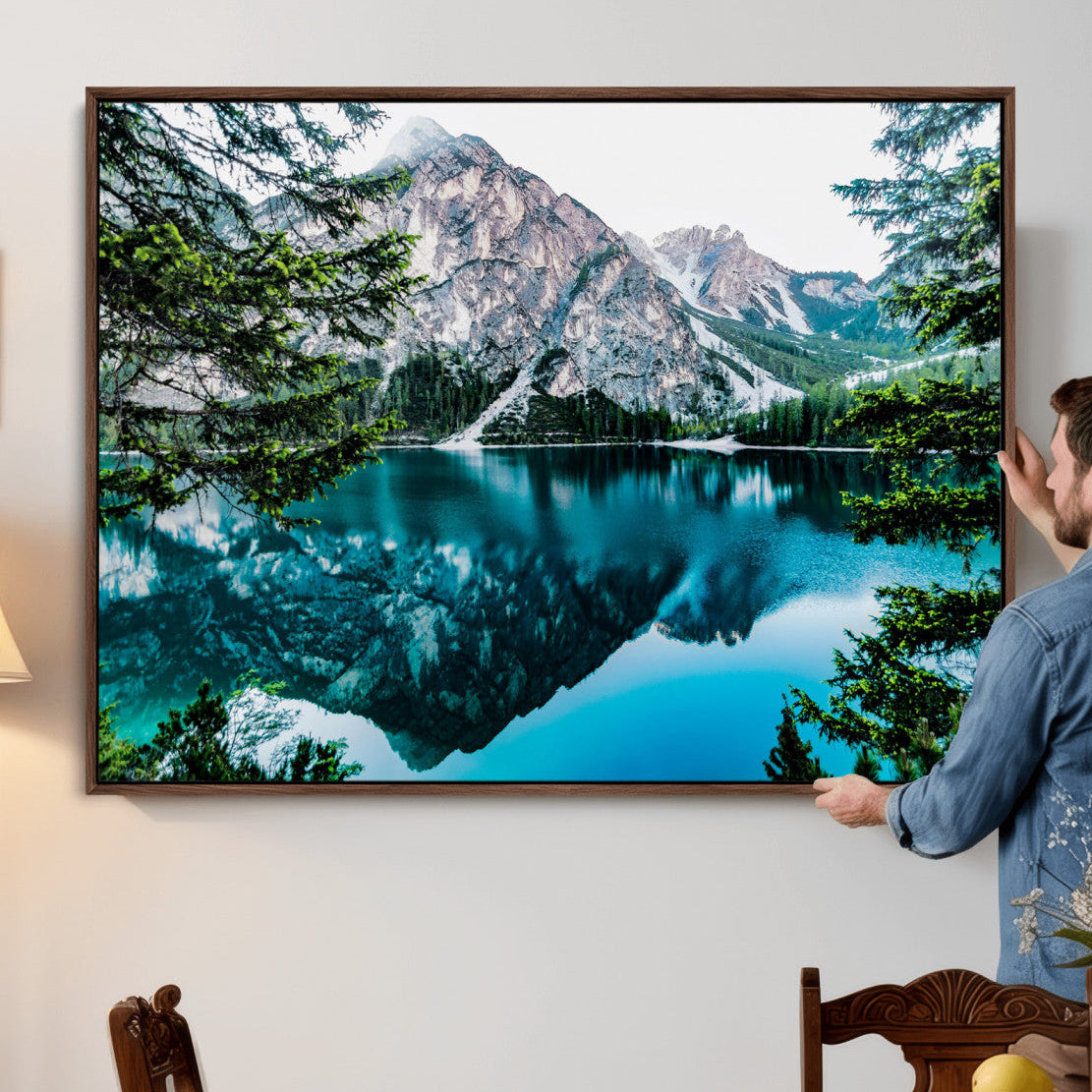 61202865-MGV-CV-36X24 - Alpine Mountain Lake Wall Art Canvas Print – Turquoise Reflection Landscape Photography Artwork Print for Living Room, Cabin, and Nature Home Decor