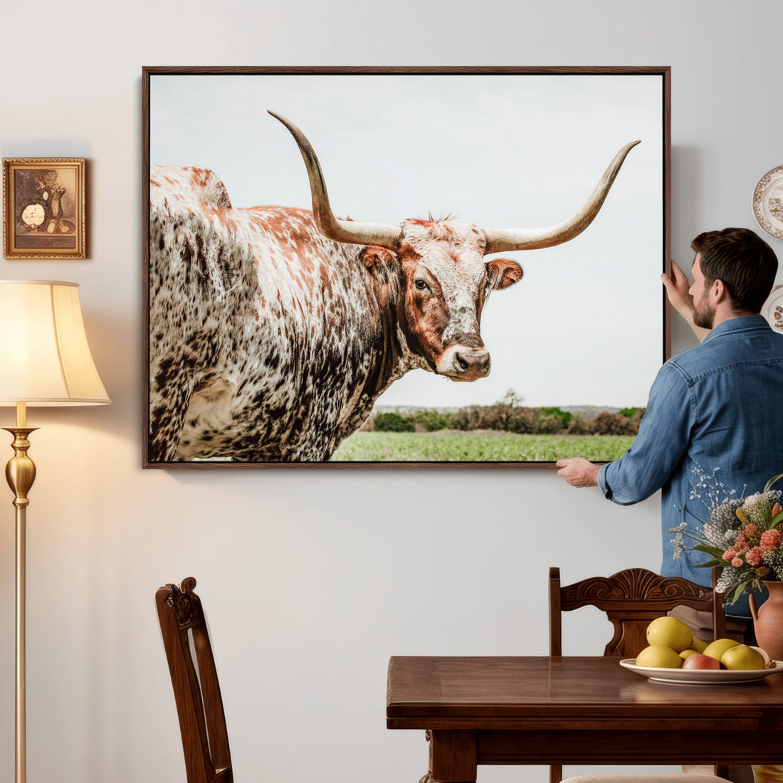 Texas Cattle Longhorn Wall Art Canvas Print for Farmhouse Decor