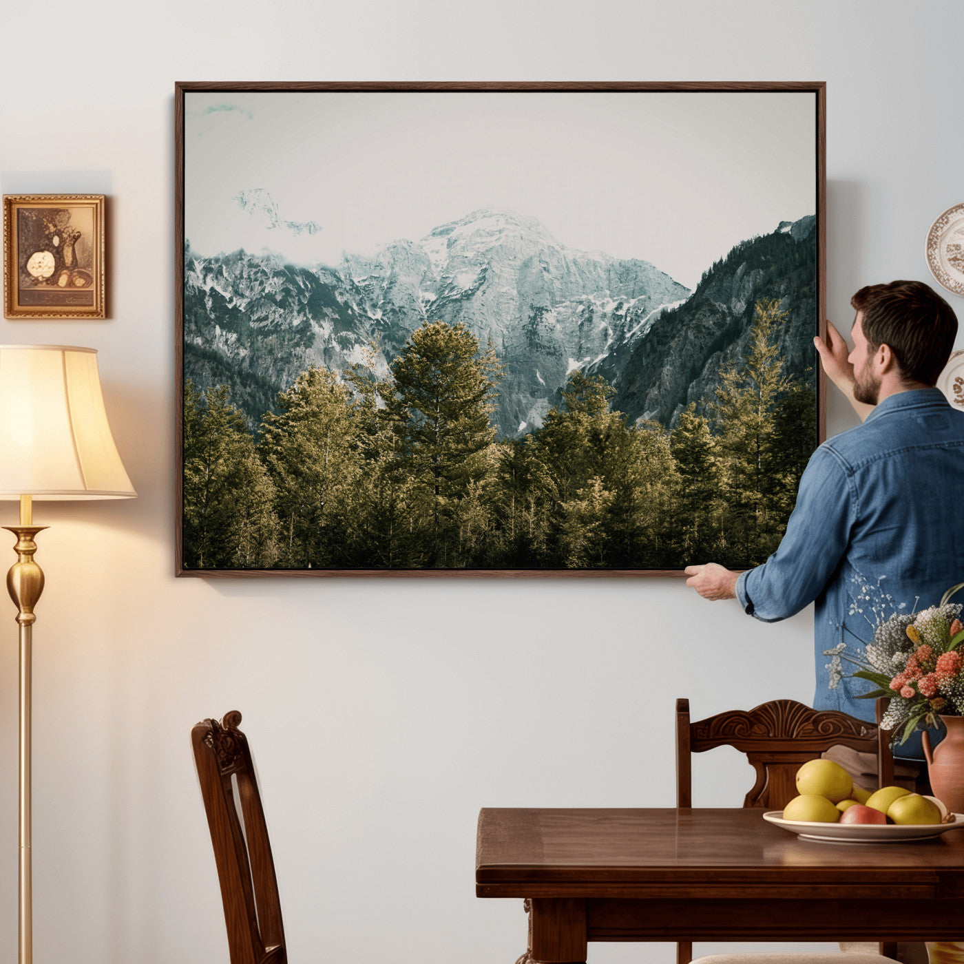 48479662-MGV-CV-36X24 - Mountain Forest Wall Art Canvas Print, Alpine Landscape Nature Photography, Moody Wilderness Wall Decor