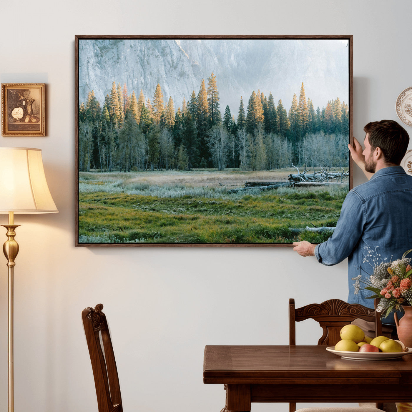 95548744-MGV-CV-36X24 - Forest Meadow Wall Art Canvas Print, Pine Tree Landscape Nature Artwork, Mountain Valley Scenic Photography, Calm Wilderness Wall Decor