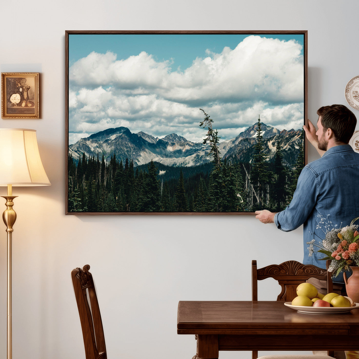 30416773-MGV-CV-36X24 - Mountain Forest Wall Art Canvas Print, Alpine Pine Tree Landscape Photography, Scenic Wilderness Mountain View, Nature Wall Decor