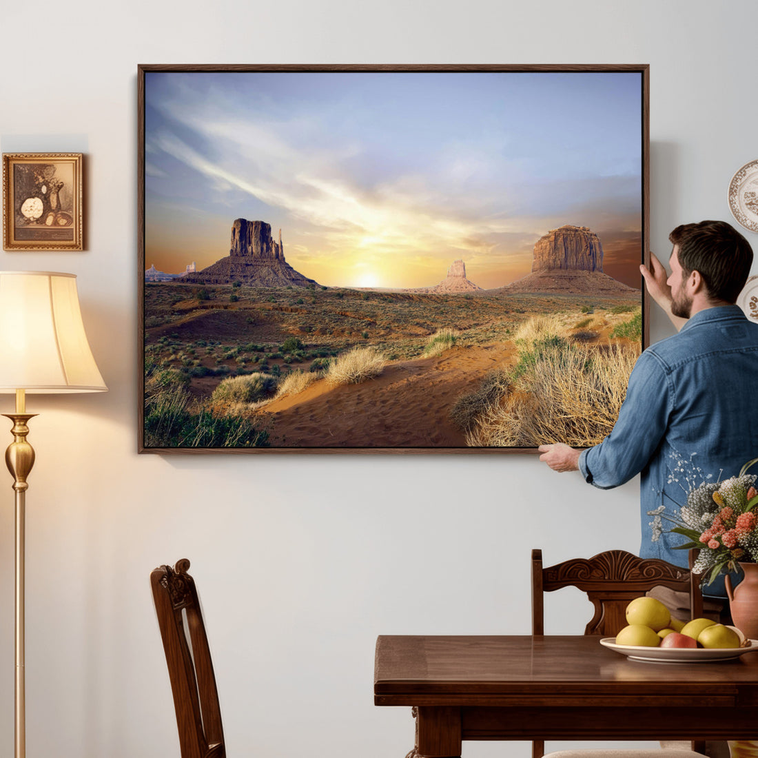 Monument Valley Desert Wall Art Canvas Print, Southwest Red Rock Formation Panorama