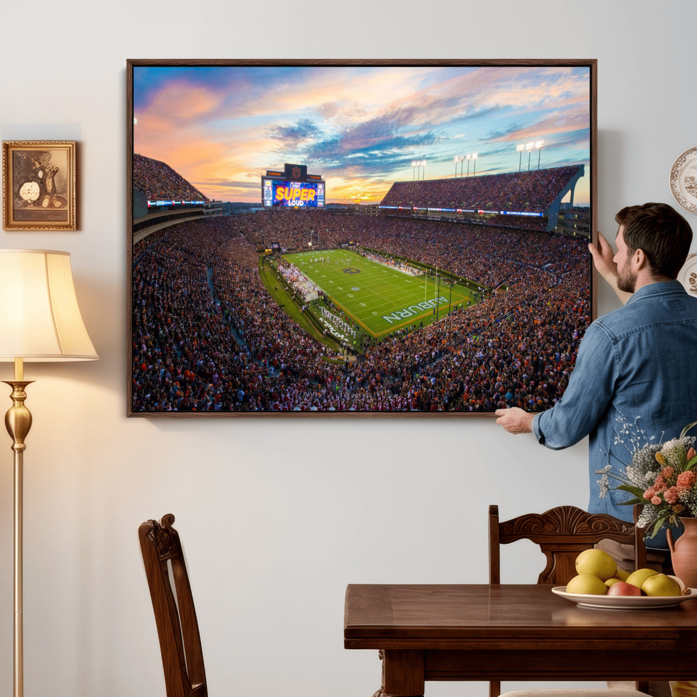 75203764-MGV-CV-36X24 - Auburn Stadium Sunset Wall Art Canvas Print, Jordan Hare Stadium Game Day Crowd, Auburn Tigers Football Artwork