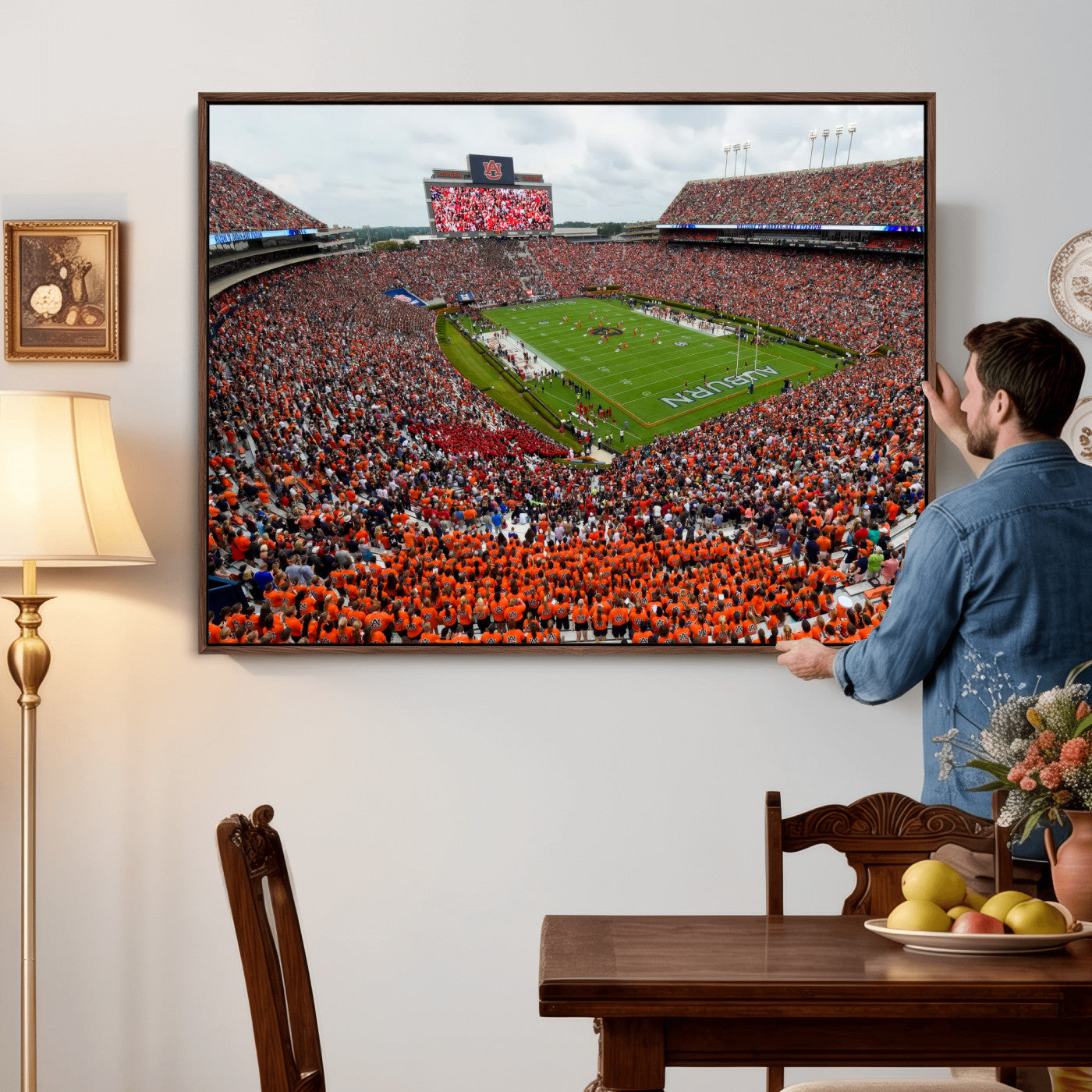 82562490-MGV-CV-36X24 - Auburn Stadium Sunset Wall Art Canvas Print, Jordan Hare Stadium Game Day Crowd, Auburn Tigers Football Artwork